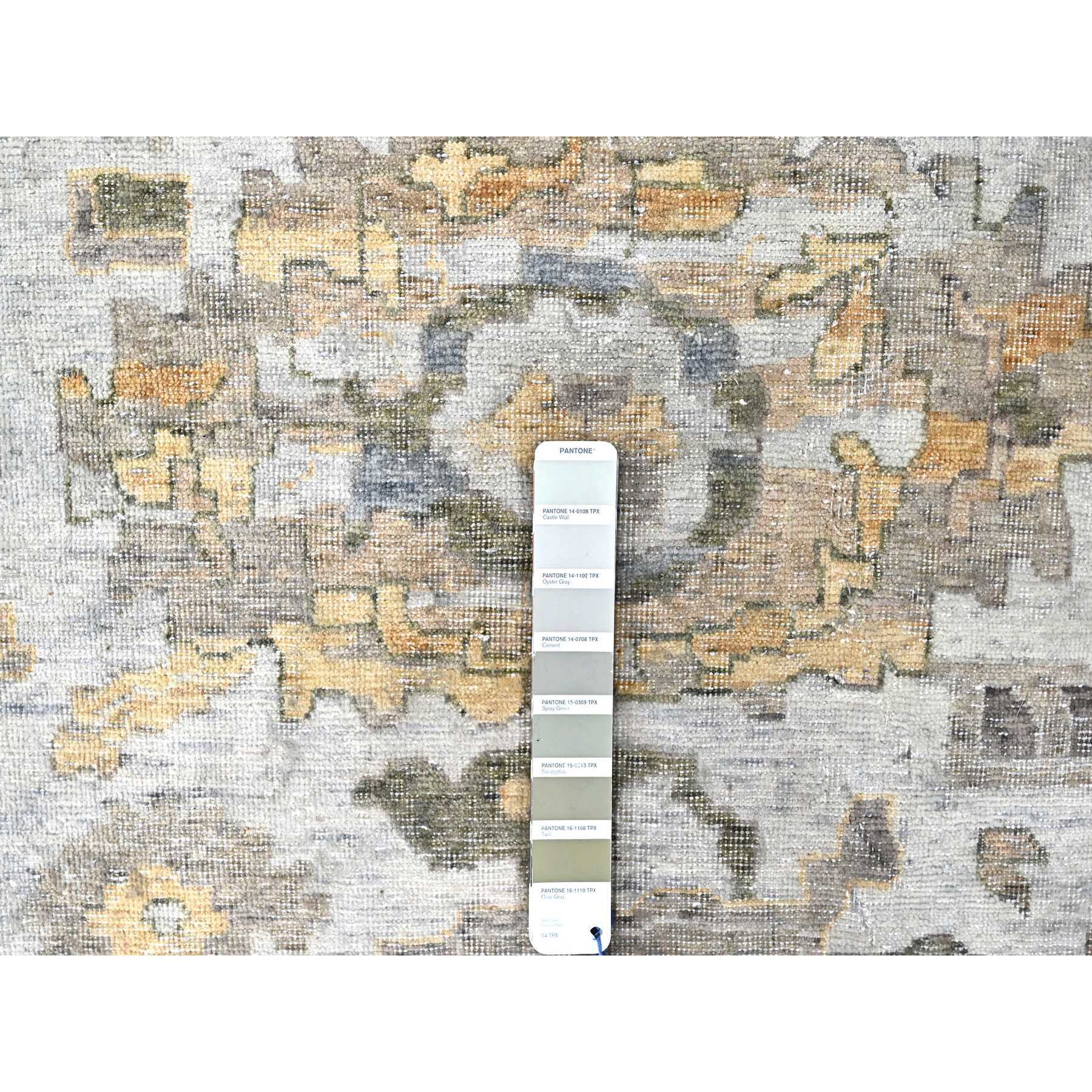 12'1"x15' Cloud Gray, Oxidized, Antiqued Persian with Ziegler Mahal Design, Distressed, Zero Pile, Shaved Low, Pure Wool, Hand Knotted, Oversized, Oriental Rug Sh10217