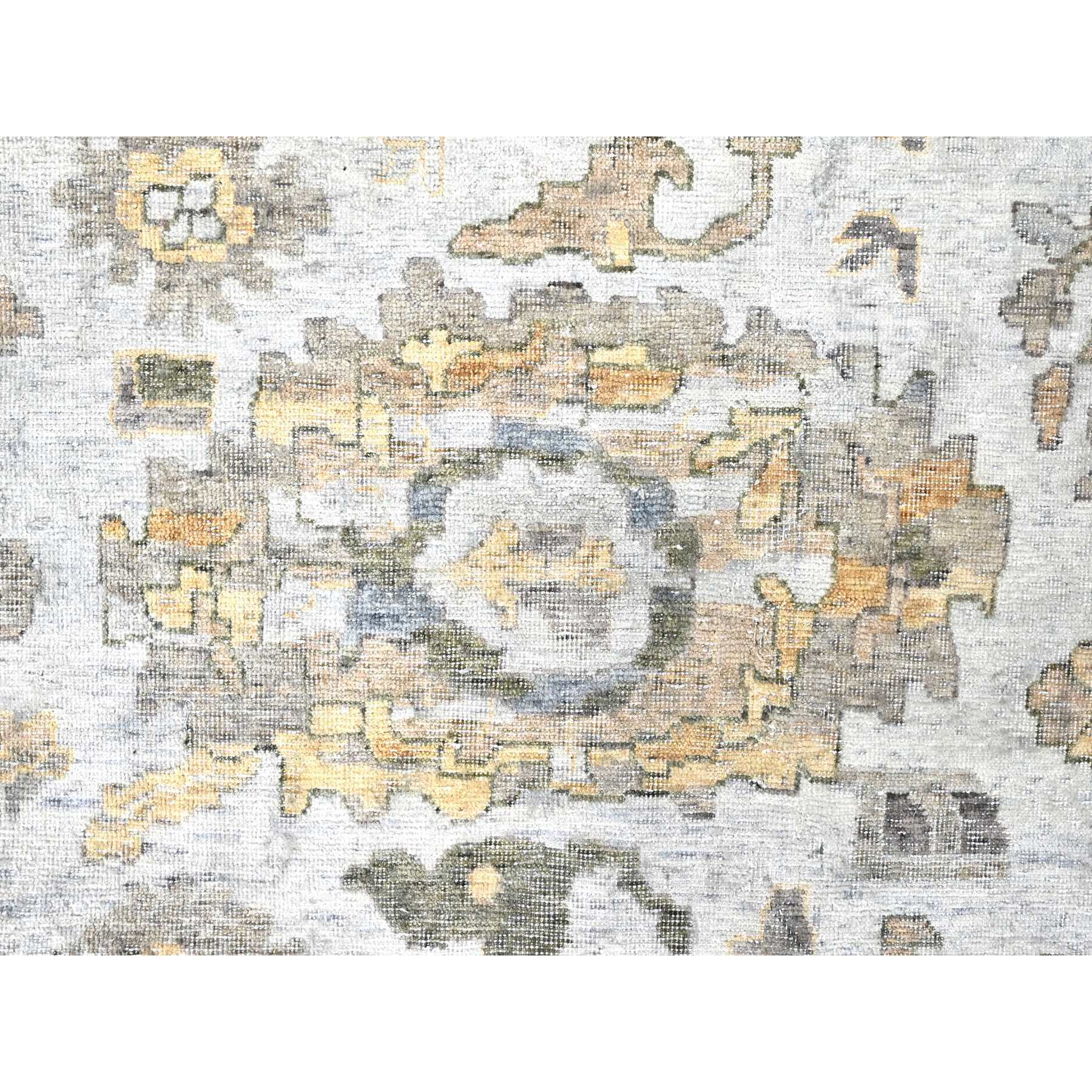12'1"x15' Cloud Gray, Oxidized, Antiqued Persian with Ziegler Mahal Design, Distressed, Zero Pile, Shaved Low, Pure Wool, Hand Knotted, Oversized, Oriental Rug Sh10217