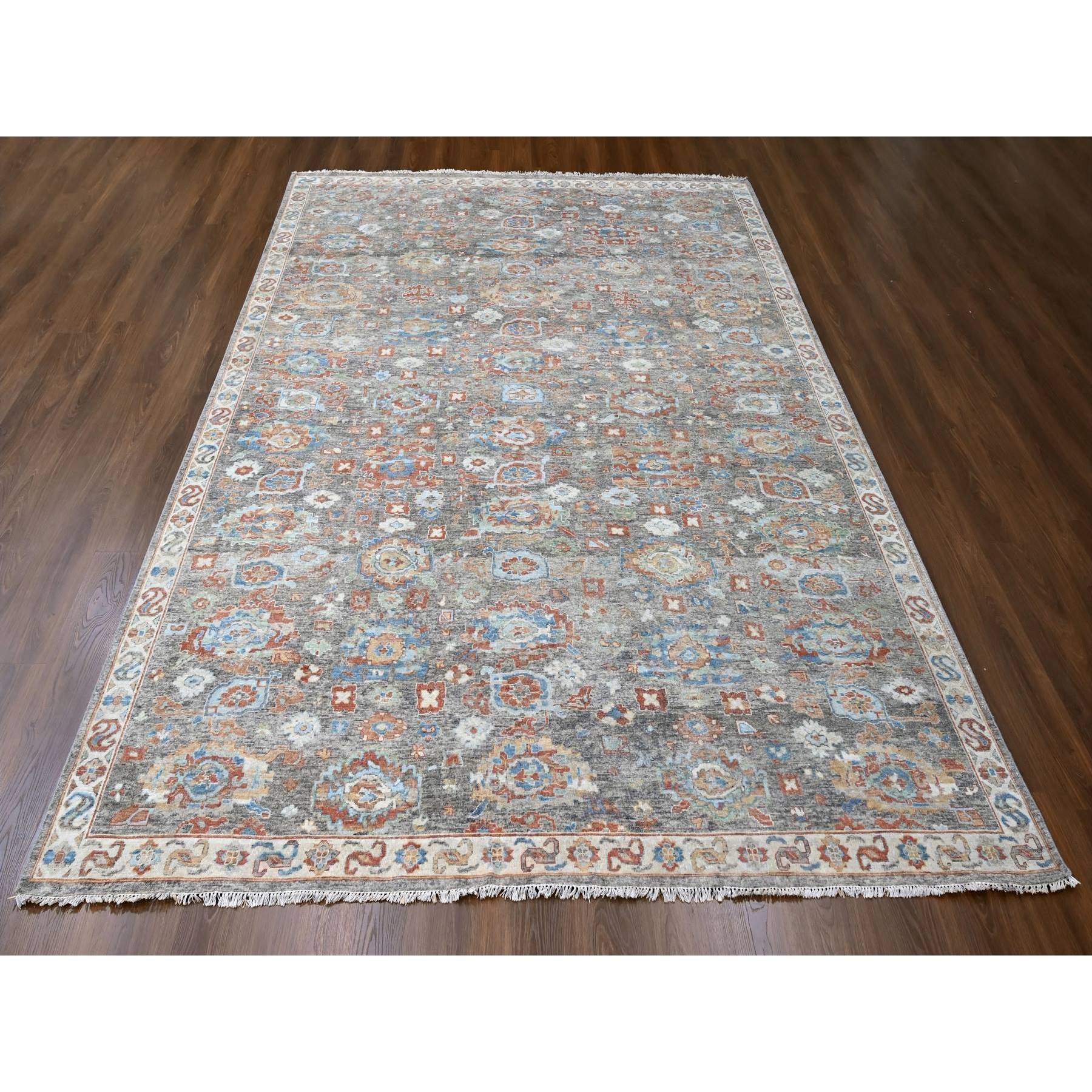9'x11'10" Mocha Brown, Antiqued Persian with Ziegler Mahal Design, Oxidized, Zero Pile, Distressed, Shaved Low, 100% Wool, Hand Knotted, Oriental Rug Sh10218