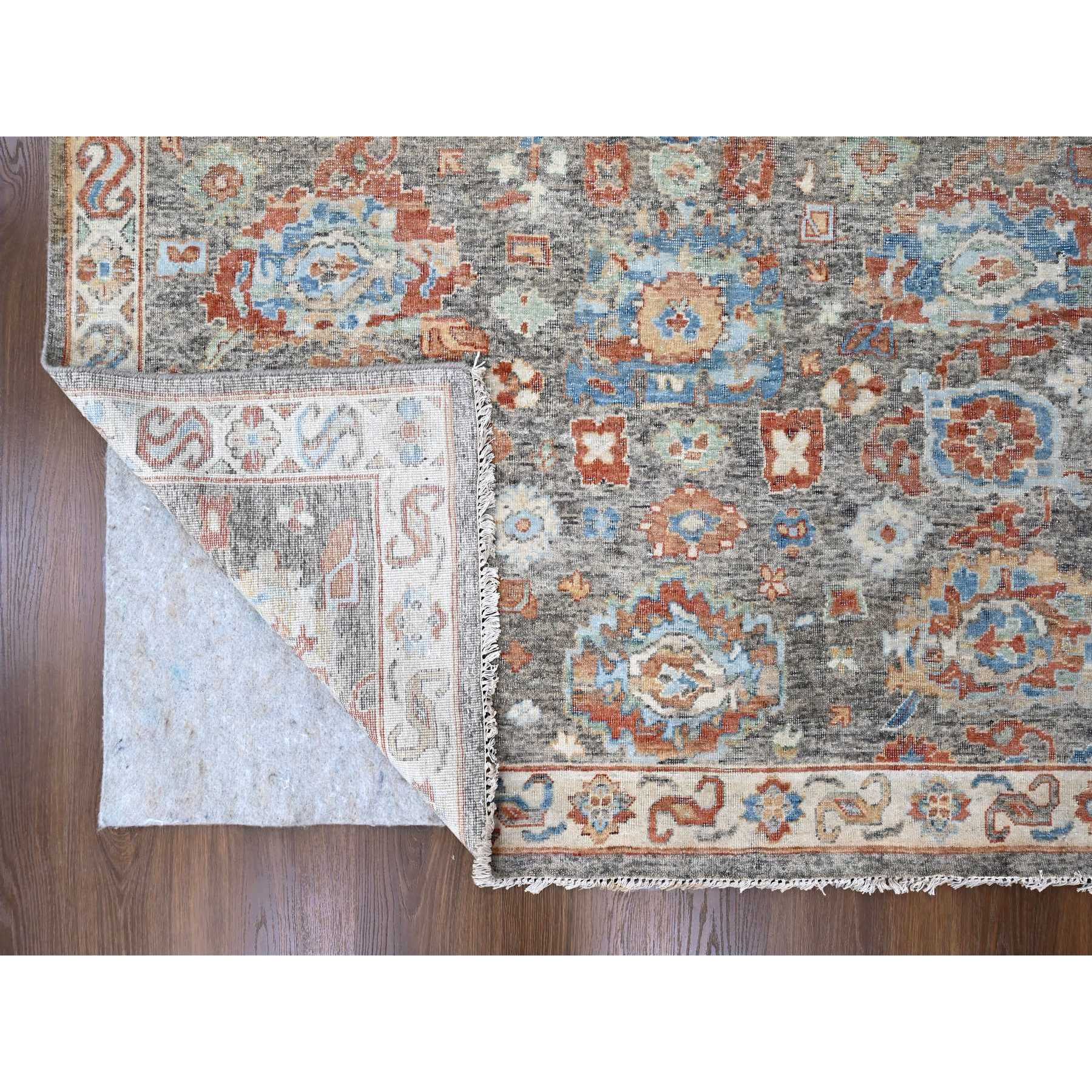 9'x11'10" Mocha Brown, Antiqued Persian with Ziegler Mahal Design, Oxidized, Zero Pile, Distressed, Shaved Low, 100% Wool, Hand Knotted, Oriental Rug Sh10218