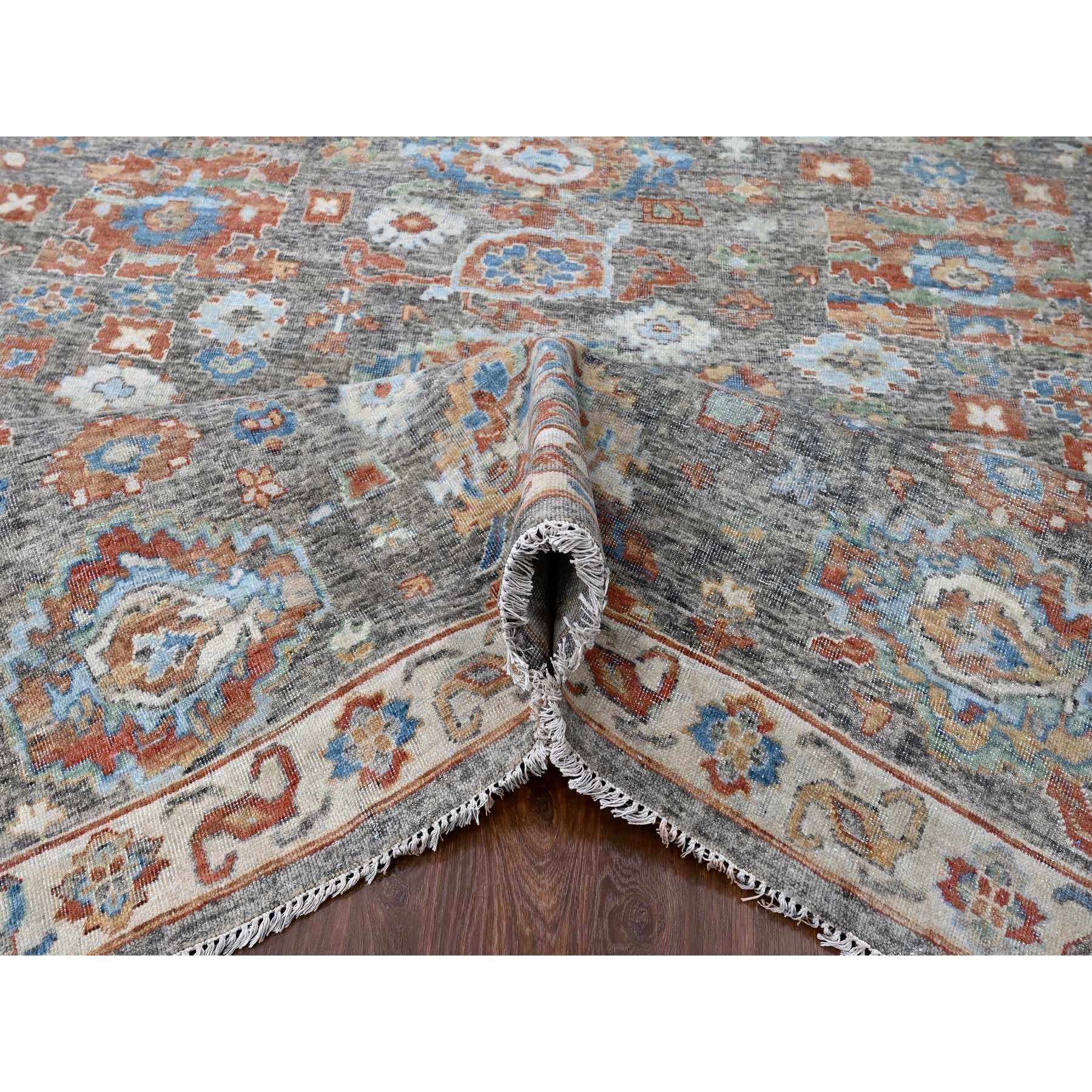 9'x11'10" Mocha Brown, Antiqued Persian with Ziegler Mahal Design, Oxidized, Zero Pile, Distressed, Shaved Low, 100% Wool, Hand Knotted, Oriental Rug Sh10218