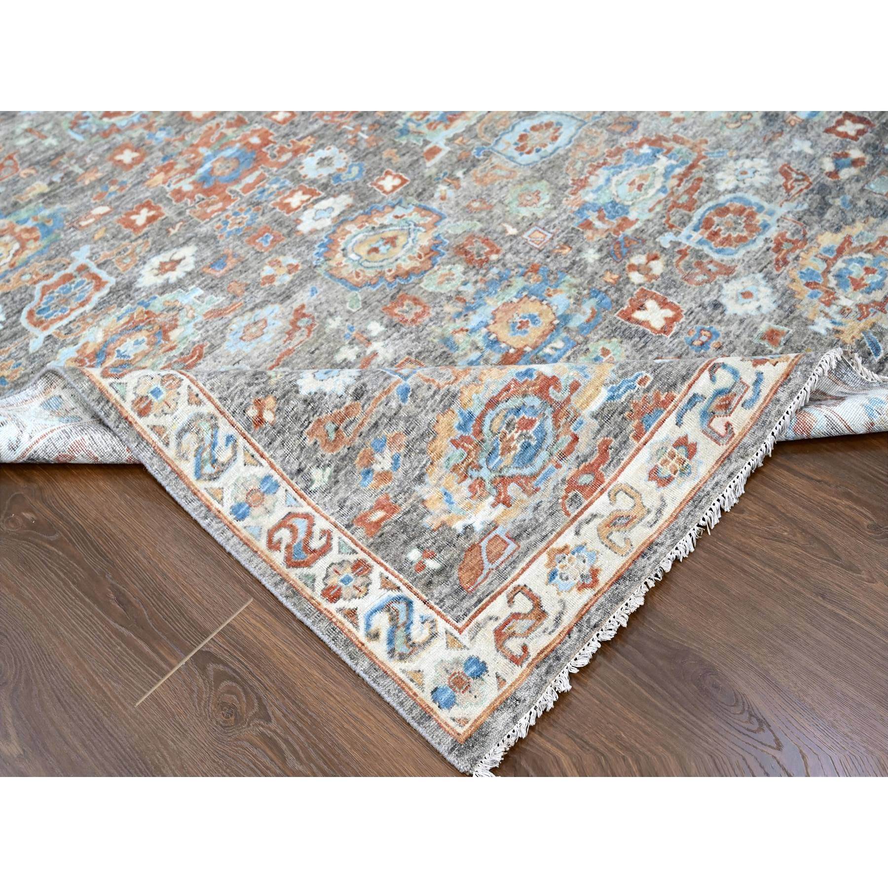 9'x11'10" Mocha Brown, Antiqued Persian with Ziegler Mahal Design, Oxidized, Zero Pile, Distressed, Shaved Low, 100% Wool, Hand Knotted, Oriental Rug Sh10218