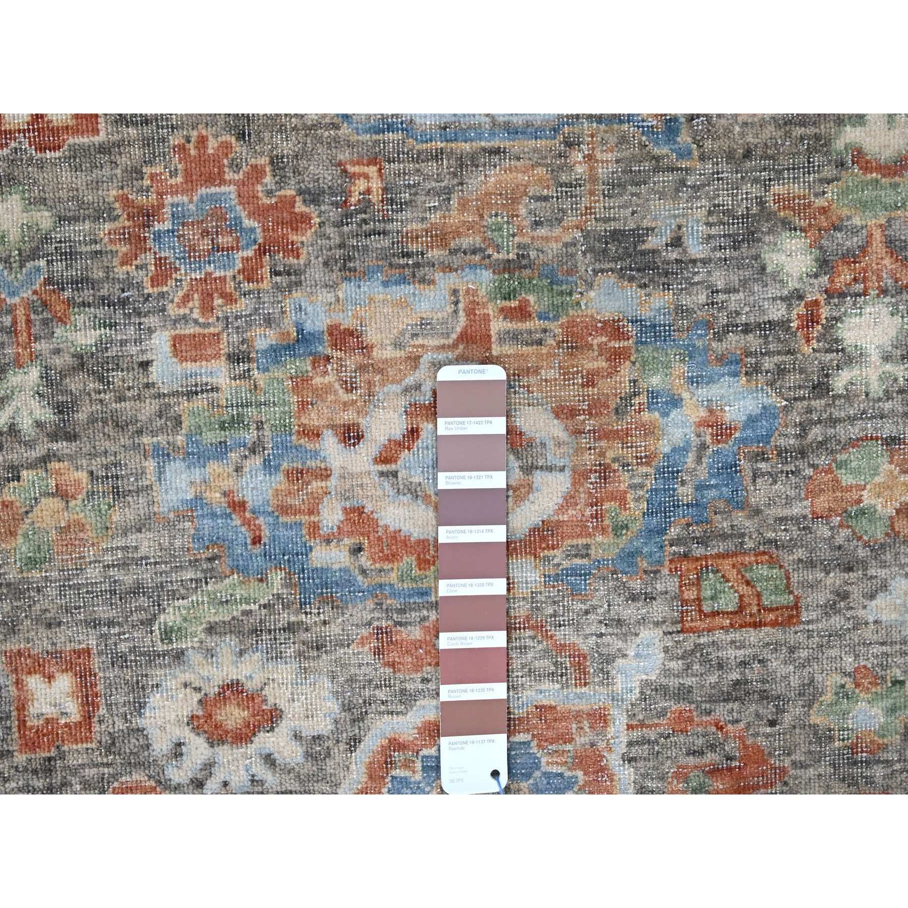 9'x11'10" Mocha Brown, Antiqued Persian with Ziegler Mahal Design, Oxidized, Zero Pile, Distressed, Shaved Low, 100% Wool, Hand Knotted, Oriental Rug Sh10218