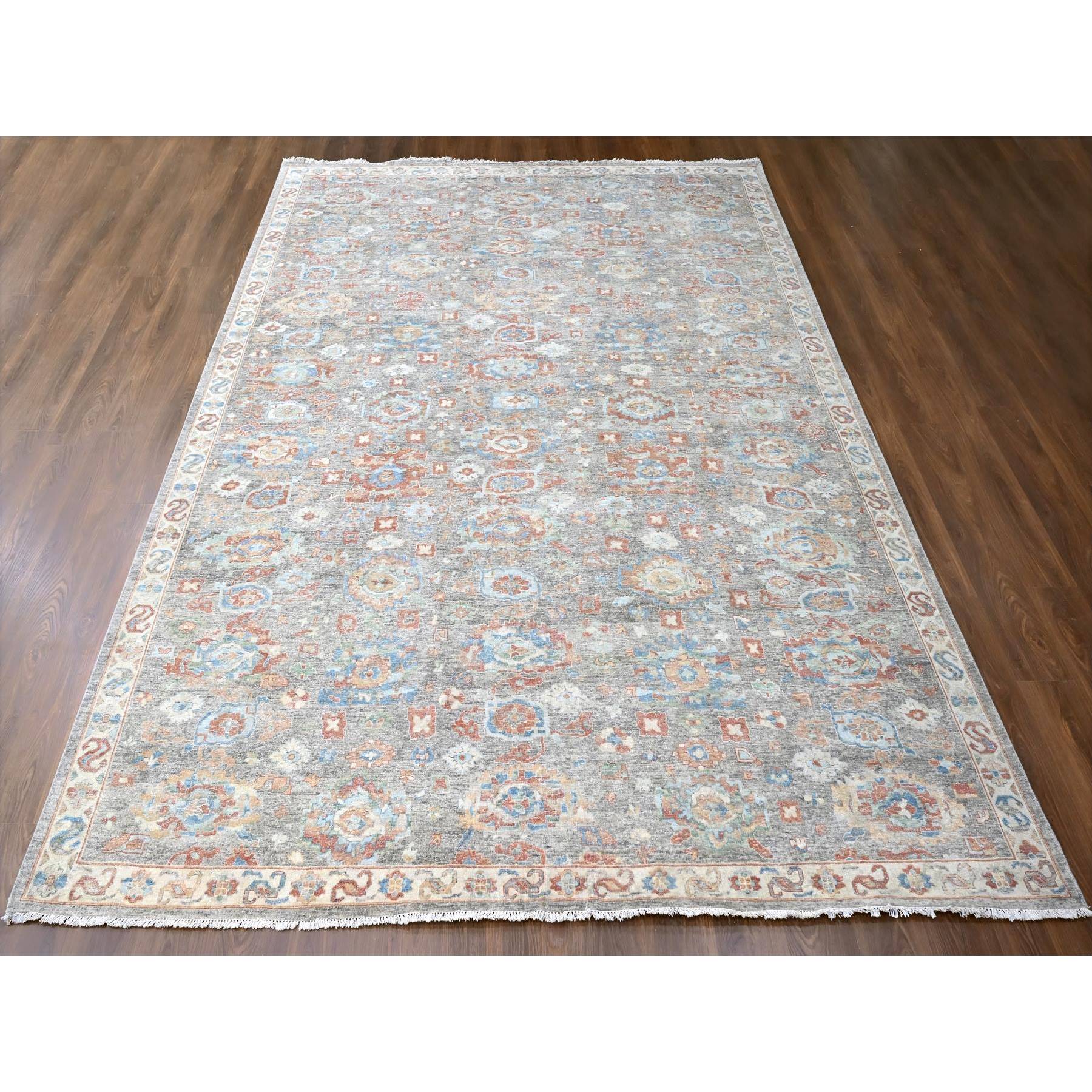 10'x13'10" Coffee Brown, Antiqued Persian with Ziegler Mahal Design, Oxidized, Distressed, Zero Pile, Shaved Low, Pure Wool, Hand Knotted, Oriental Rug Sh10219