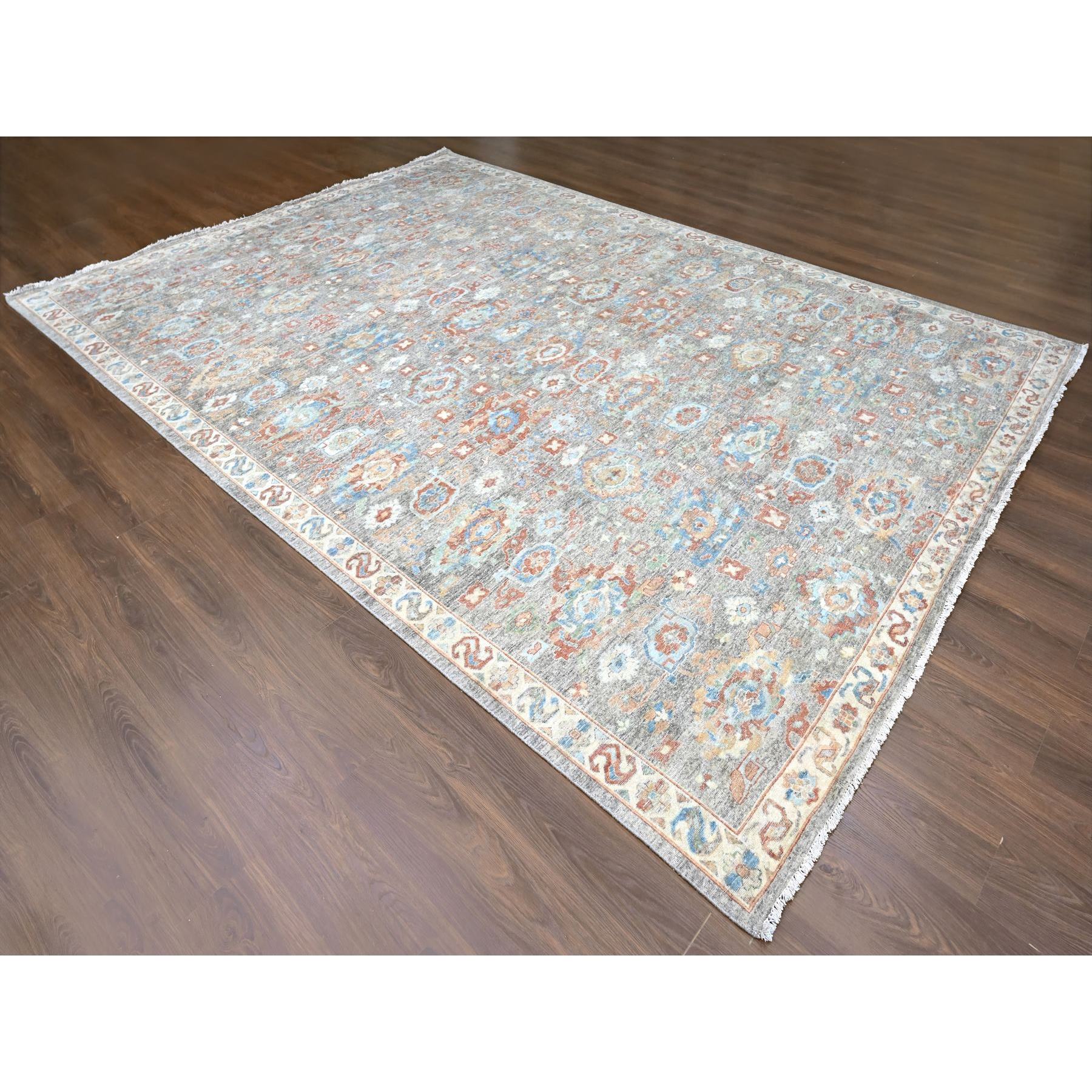 10'x13'10" Coffee Brown, Antiqued Persian with Ziegler Mahal Design, Oxidized, Distressed, Zero Pile, Shaved Low, Pure Wool, Hand Knotted, Oriental Rug Sh10219