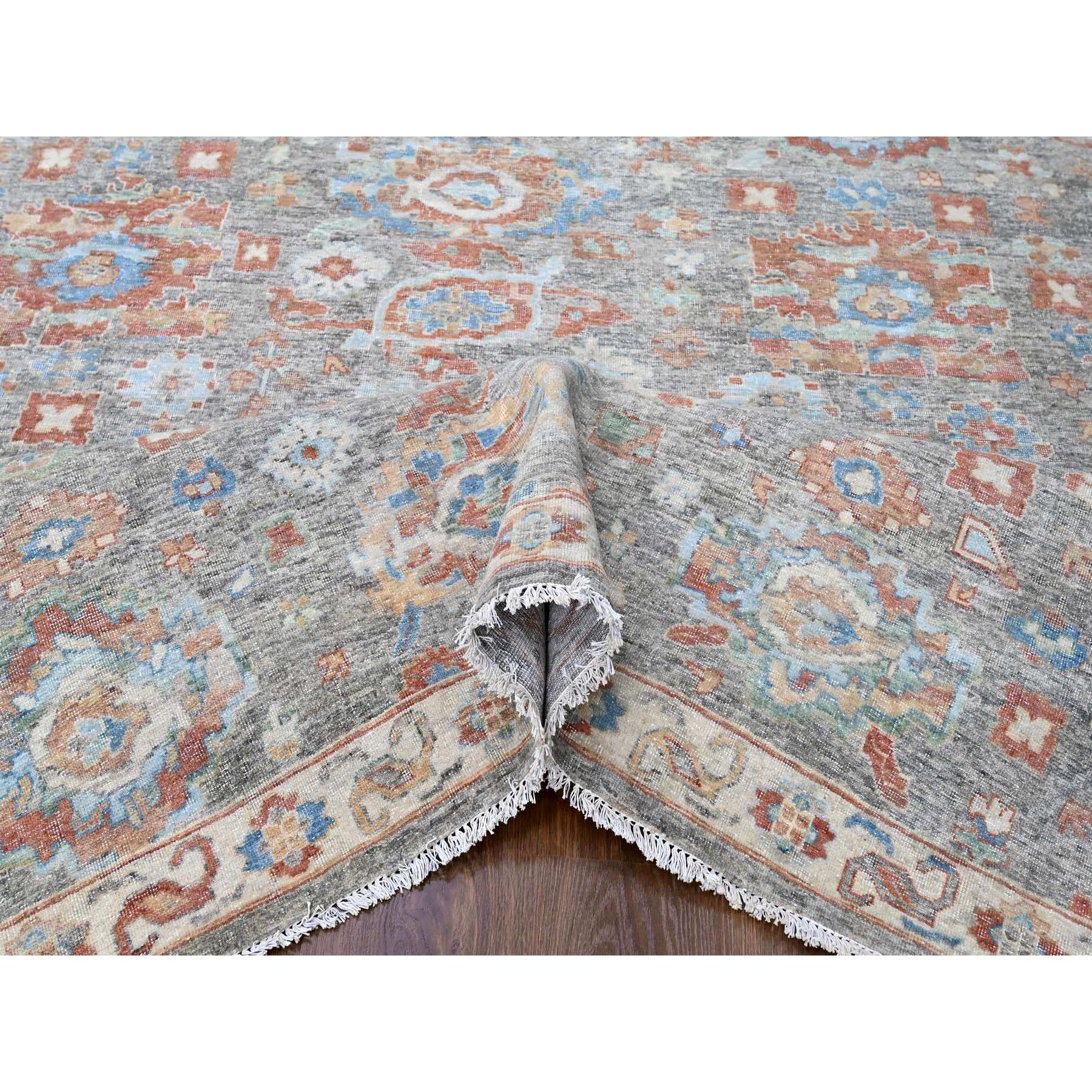10'x13'10" Coffee Brown, Antiqued Persian with Ziegler Mahal Design, Oxidized, Distressed, Zero Pile, Shaved Low, Pure Wool, Hand Knotted, Oriental Rug Sh10219