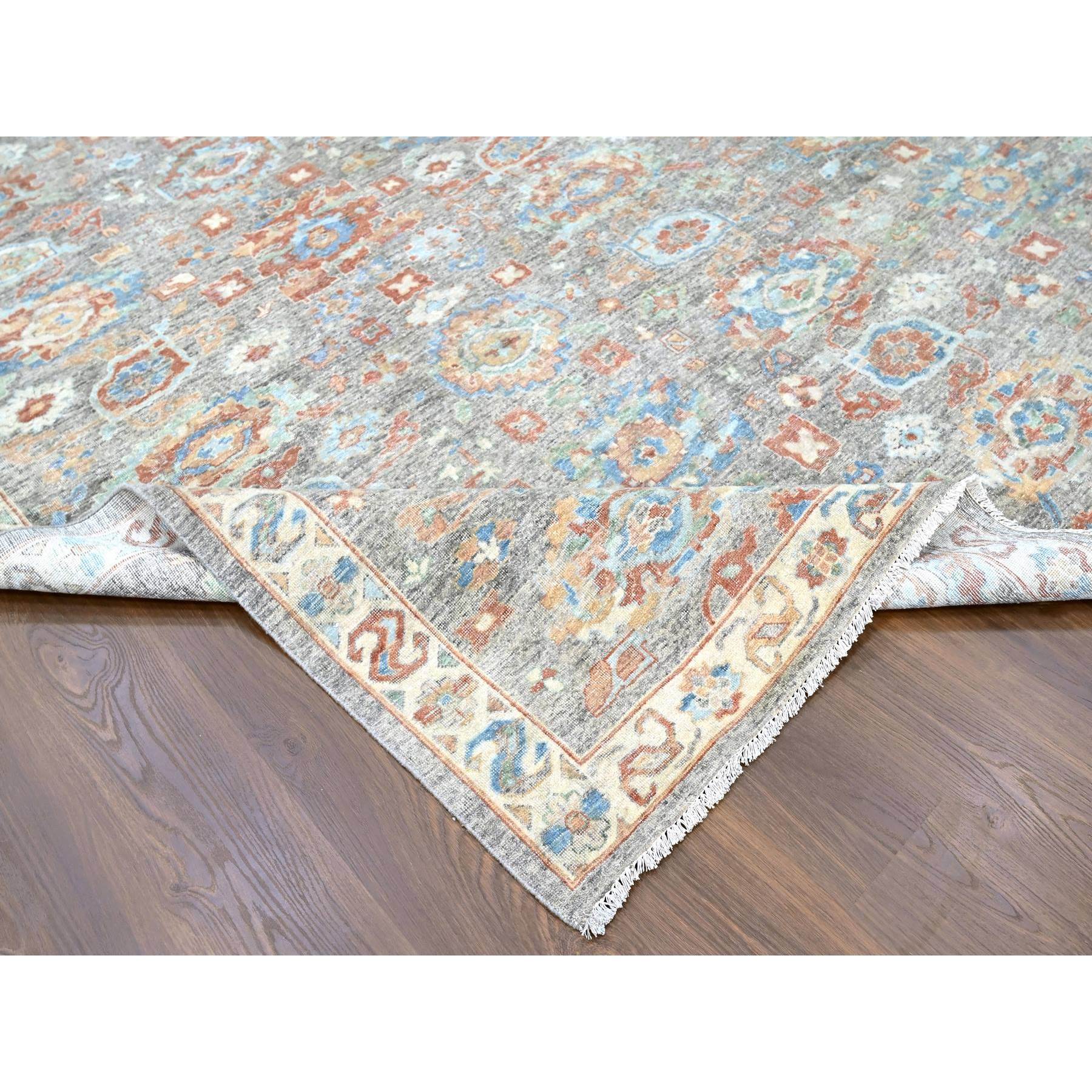10'x13'10" Coffee Brown, Antiqued Persian with Ziegler Mahal Design, Oxidized, Distressed, Zero Pile, Shaved Low, Pure Wool, Hand Knotted, Oriental Rug Sh10219