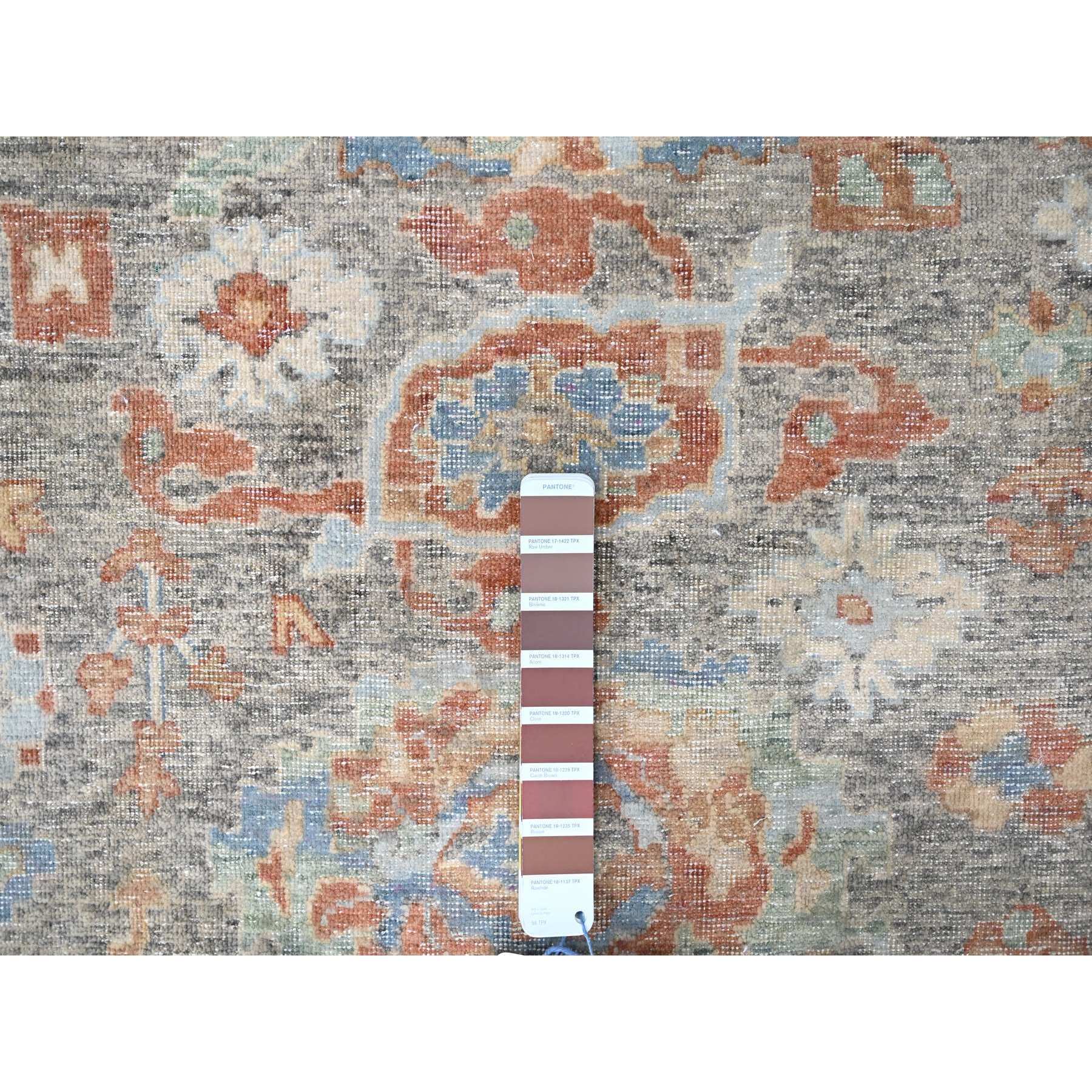 10'x13'10" Coffee Brown, Antiqued Persian with Ziegler Mahal Design, Oxidized, Distressed, Zero Pile, Shaved Low, Pure Wool, Hand Knotted, Oriental Rug Sh10219