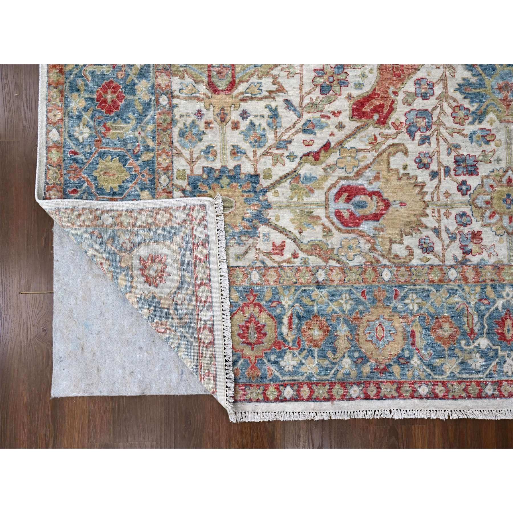 9'x12' Oyster White, Hand Knotted, Distressed, Antiqued Persian with Ziegler Mahal Design, Oxidized, Zero Pile, Shaved Low, 100% Wool, Oriental Rug Sh10220