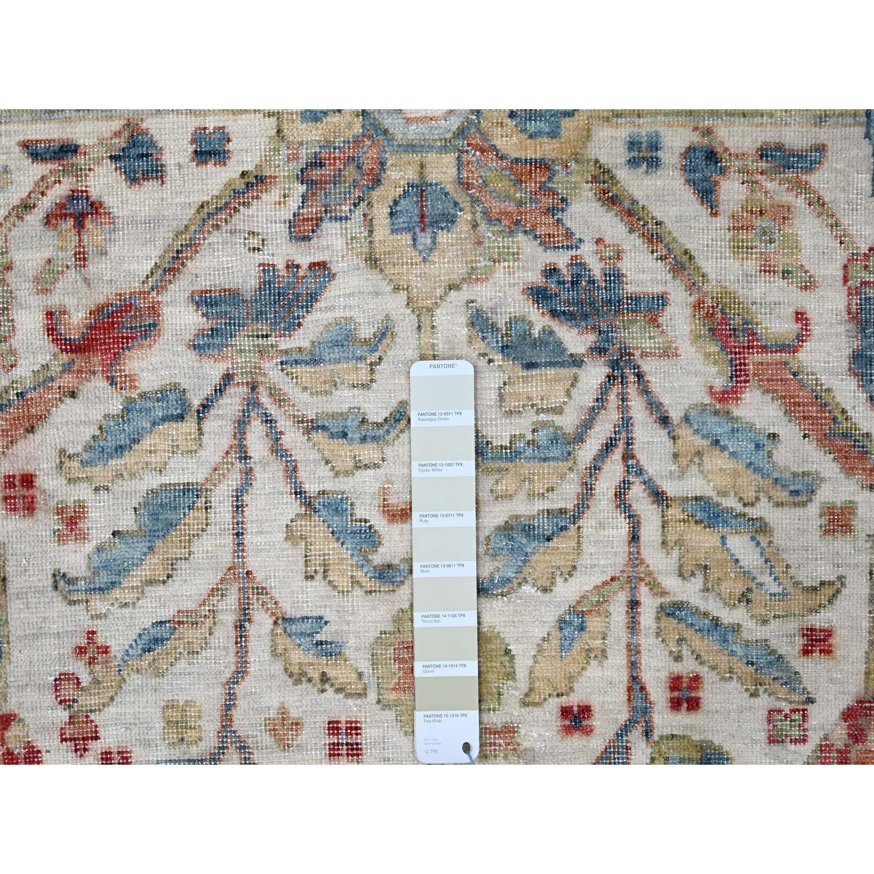 9'x12' Oyster White, Hand Knotted, Distressed, Antiqued Persian with Ziegler Mahal Design, Oxidized, Zero Pile, Shaved Low, 100% Wool, Oriental Rug Sh10220