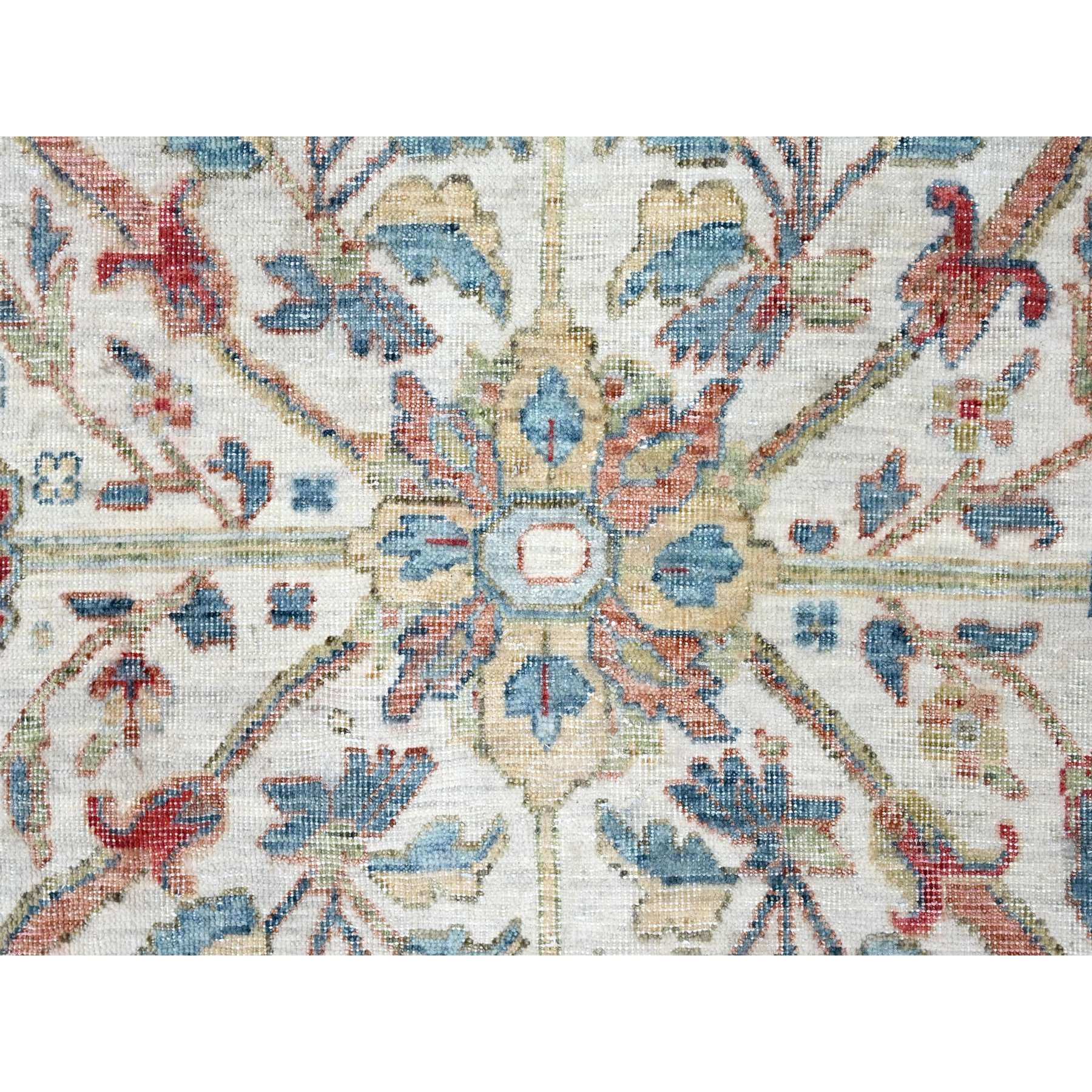 9'x12' Oyster White, Hand Knotted, Distressed, Antiqued Persian with Ziegler Mahal Design, Oxidized, Zero Pile, Shaved Low, 100% Wool, Oriental Rug Sh10220