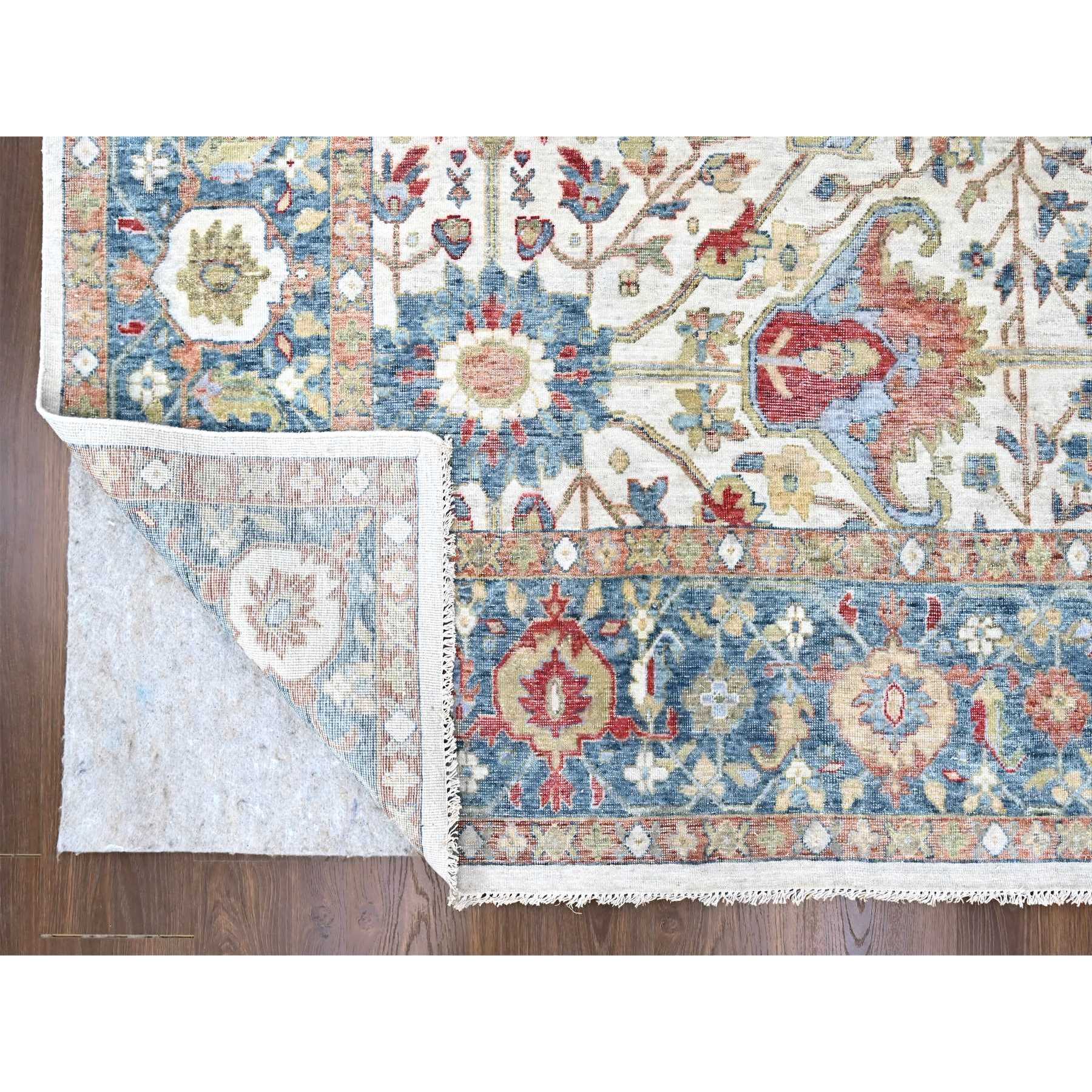 10'x14' Lace White, Antiqued Persian with Ziegler Mahal Design, Oxidized, Zero Pile, Distressed, Shaved Low, Pure Wool, Hand Knotted, Oriental Rug Sh10221