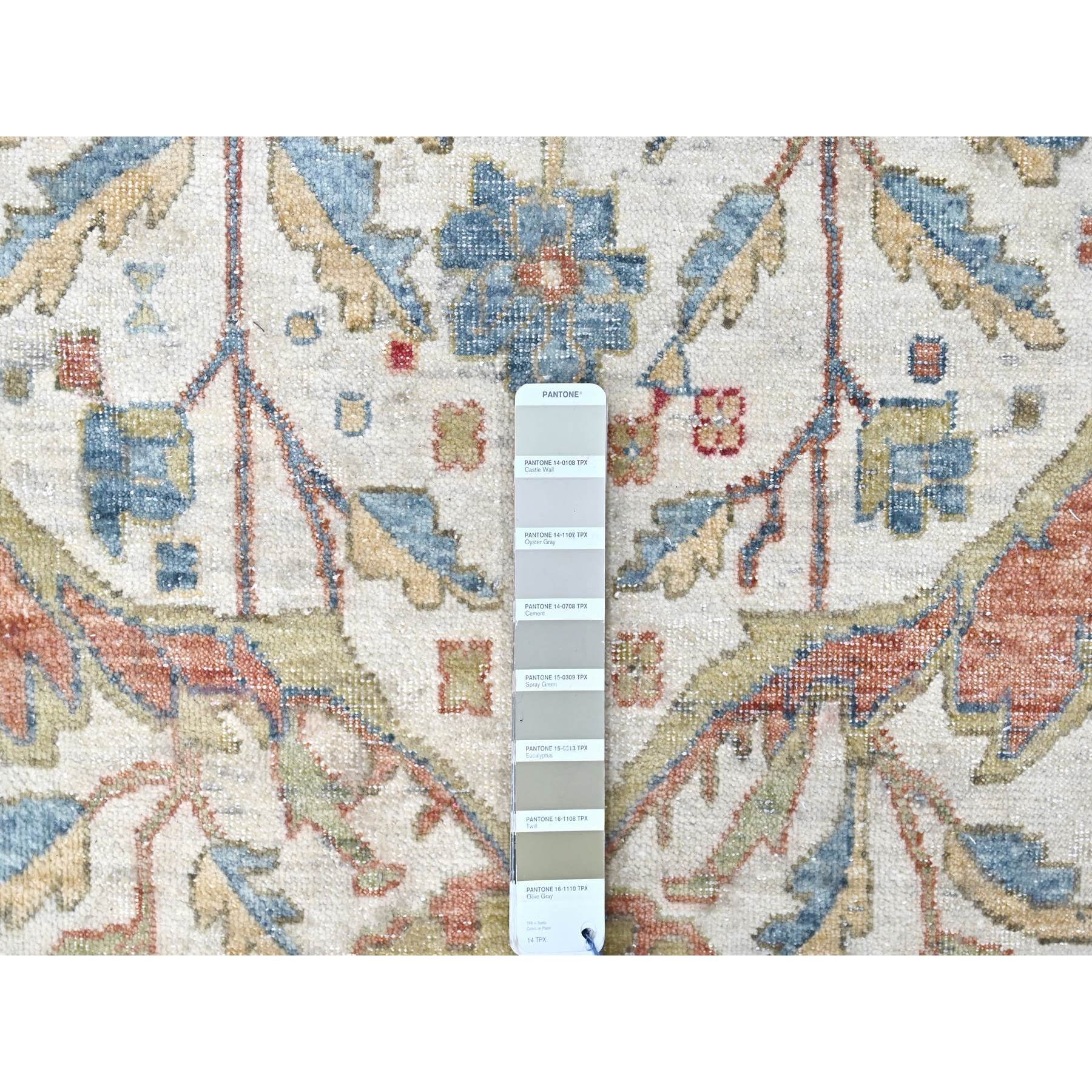 10'x14' Lace White, Antiqued Persian with Ziegler Mahal Design, Oxidized, Zero Pile, Distressed, Shaved Low, Pure Wool, Hand Knotted, Oriental Rug Sh10221