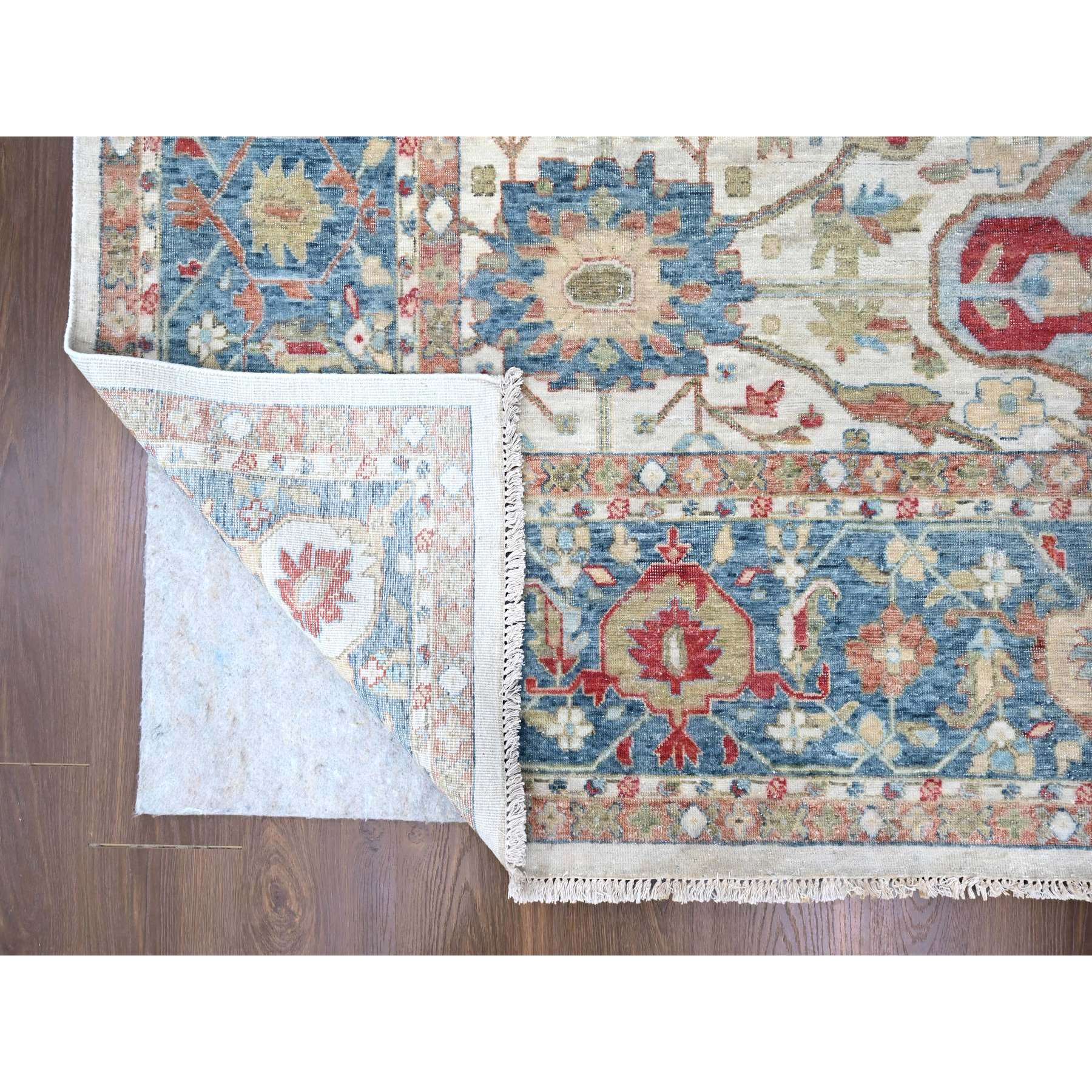 12'x15' Pearl White, 100% Wool, Hand Knotted, Antiqued Persian with Ziegler Mahal Design, Distressed, Oxidized, Zero Pile, Shaved Low, Oversized, Oriental Rug Sh10222