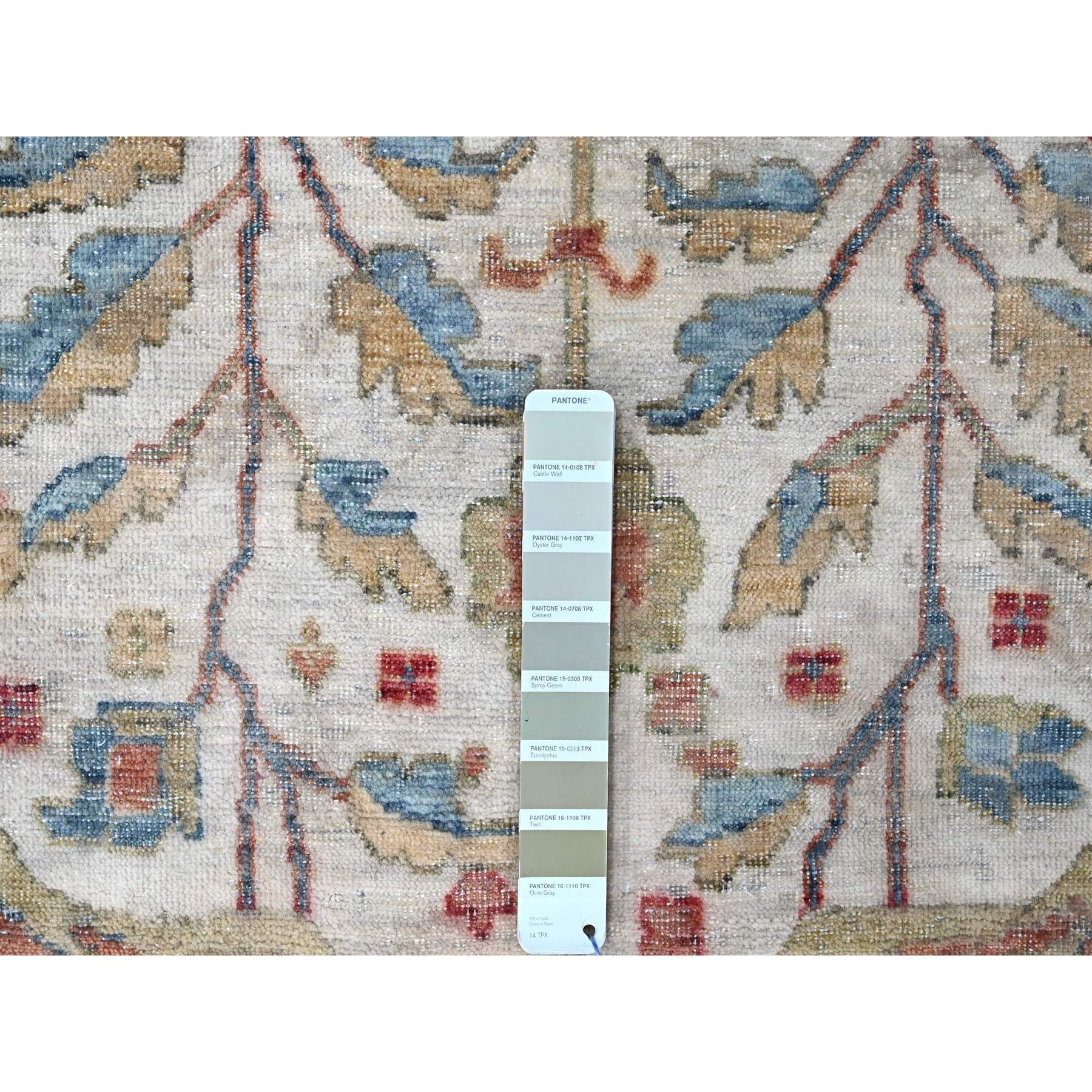 12'x15' Pearl White, 100% Wool, Hand Knotted, Antiqued Persian with Ziegler Mahal Design, Distressed, Oxidized, Zero Pile, Shaved Low, Oversized, Oriental Rug Sh10222