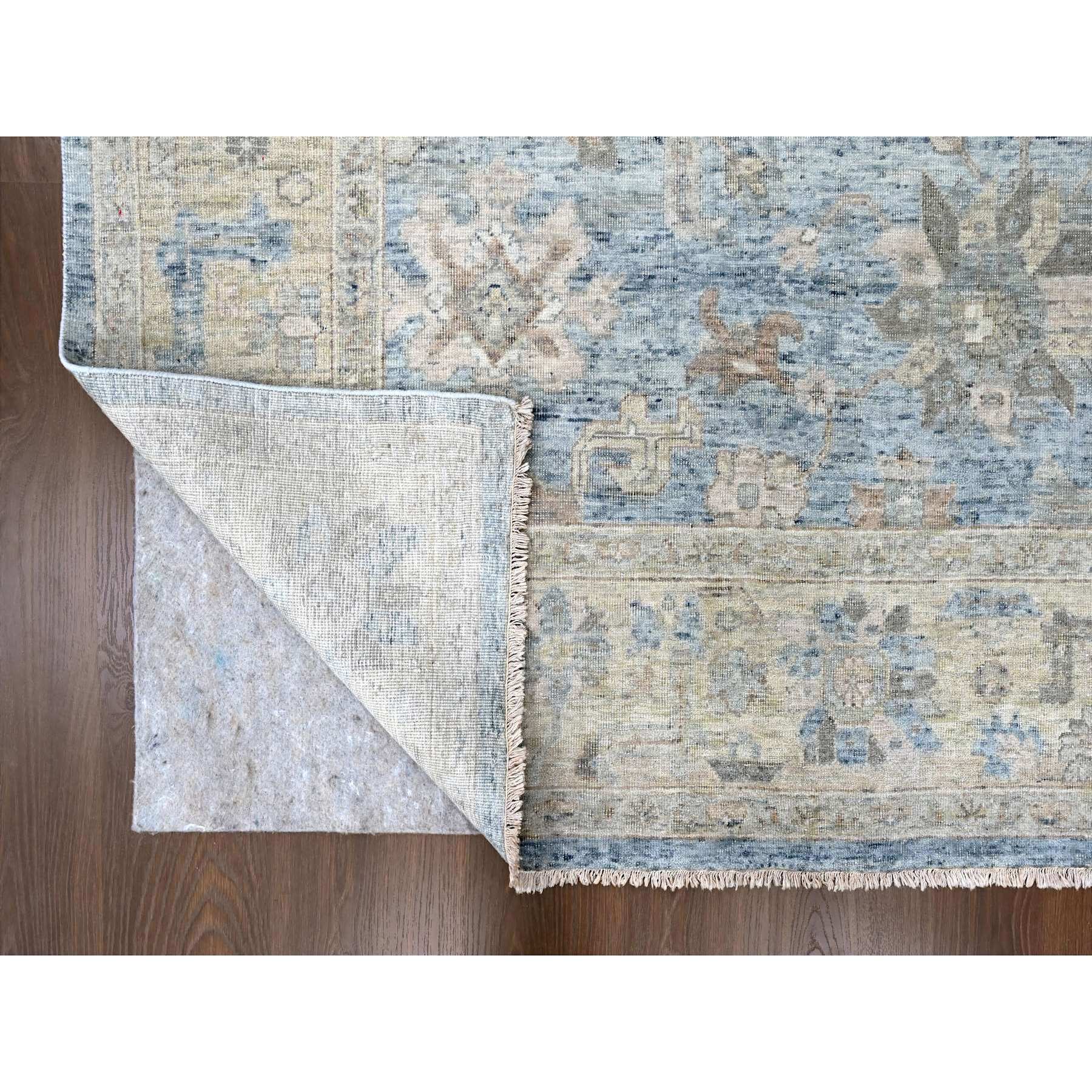 9'x12' Ruddy Blue, Antiqued Persian with Ziegler Mahal Design, Hand Knotted, Distressed, Oxidized, Zero Pile, Shaved Low, Pure Wool, Oriental Rug Sh10223