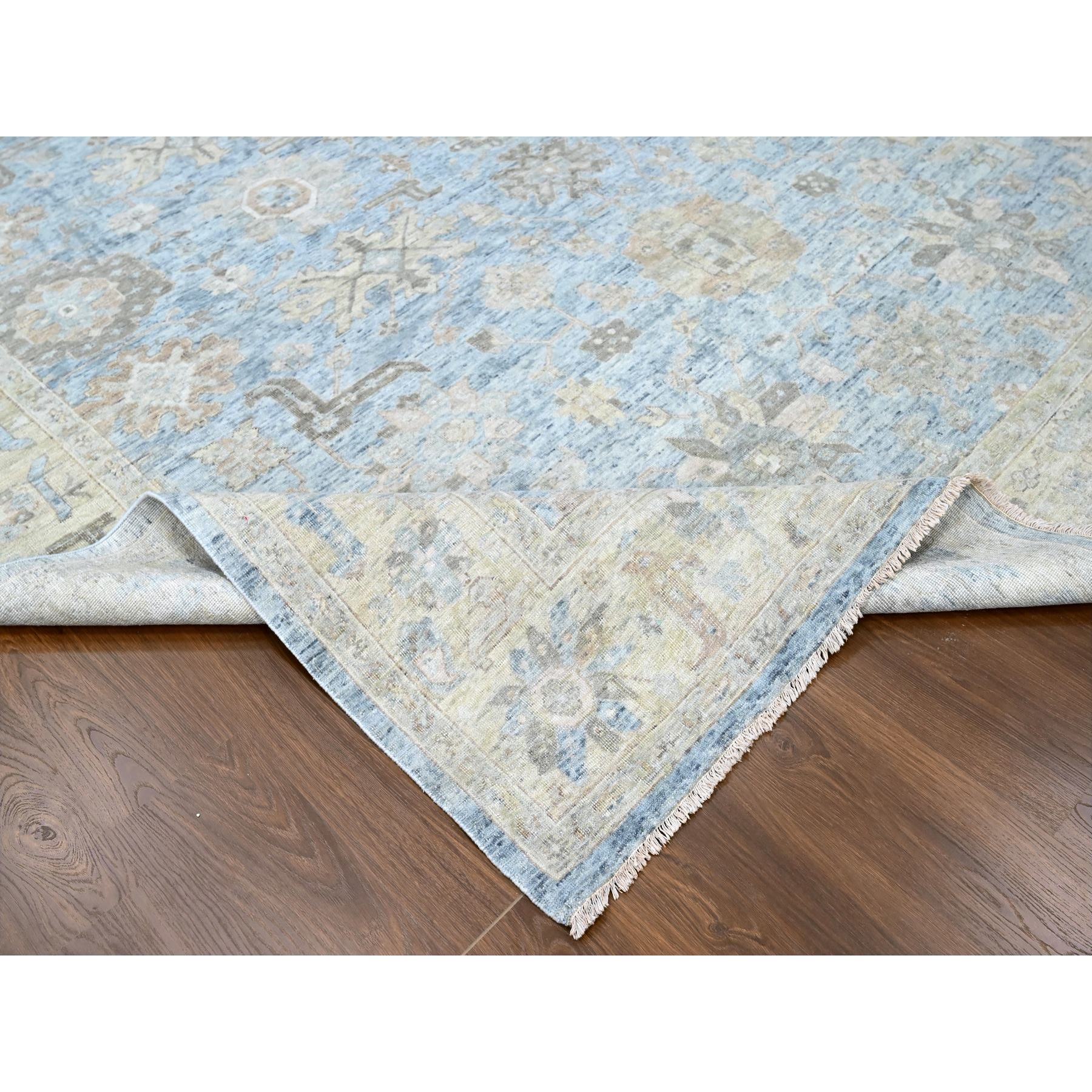 9'x12' Ruddy Blue, Antiqued Persian with Ziegler Mahal Design, Hand Knotted, Distressed, Oxidized, Zero Pile, Shaved Low, Pure Wool, Oriental Rug Sh10223