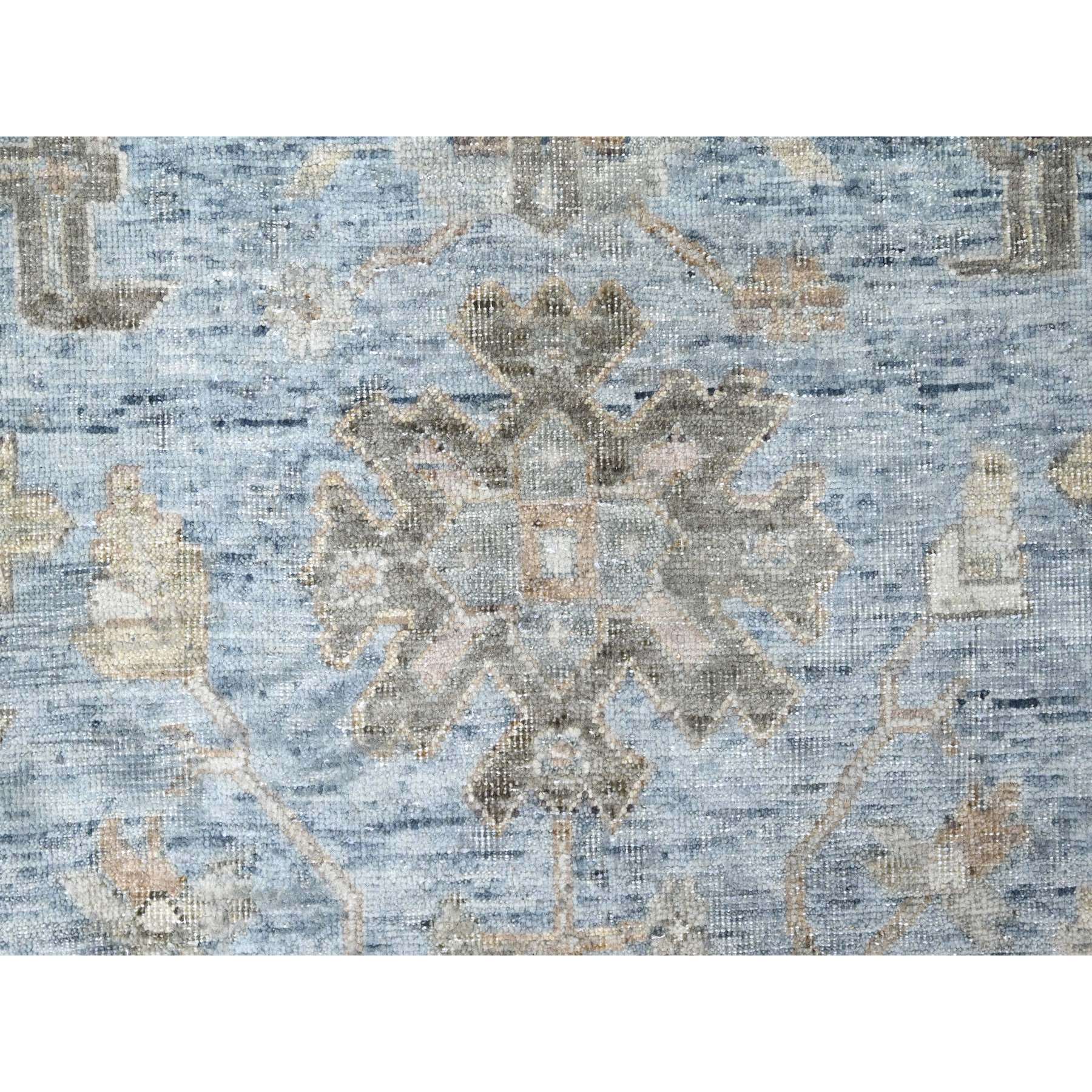 9'x12' Ruddy Blue, Antiqued Persian with Ziegler Mahal Design, Hand Knotted, Distressed, Oxidized, Zero Pile, Shaved Low, Pure Wool, Oriental Rug Sh10223