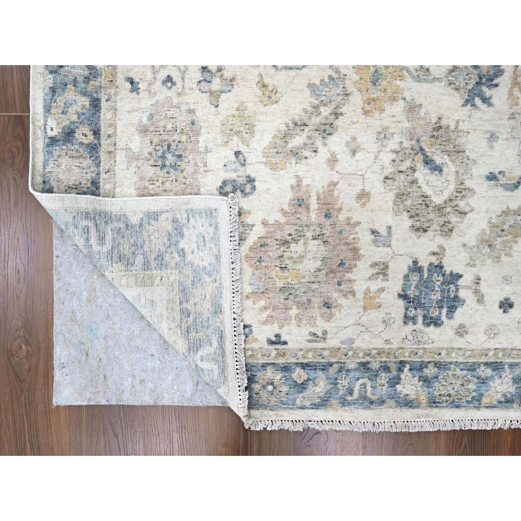 9'x12'1" Lace White, Antiqued Persian with Ziegler Mahal Design, Distressed, Oxidized, Zero Pile, Shaved Low, Pure Wool, Hand Knotted, Oriental Rug Sh10224