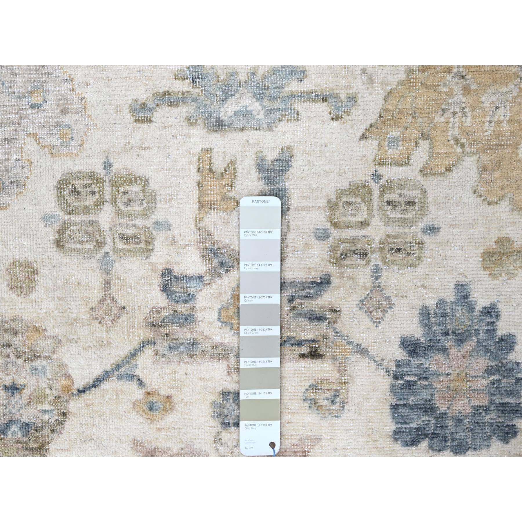 9'x12'1" Lace White, Antiqued Persian with Ziegler Mahal Design, Distressed, Oxidized, Zero Pile, Shaved Low, Pure Wool, Hand Knotted, Oriental Rug Sh10224