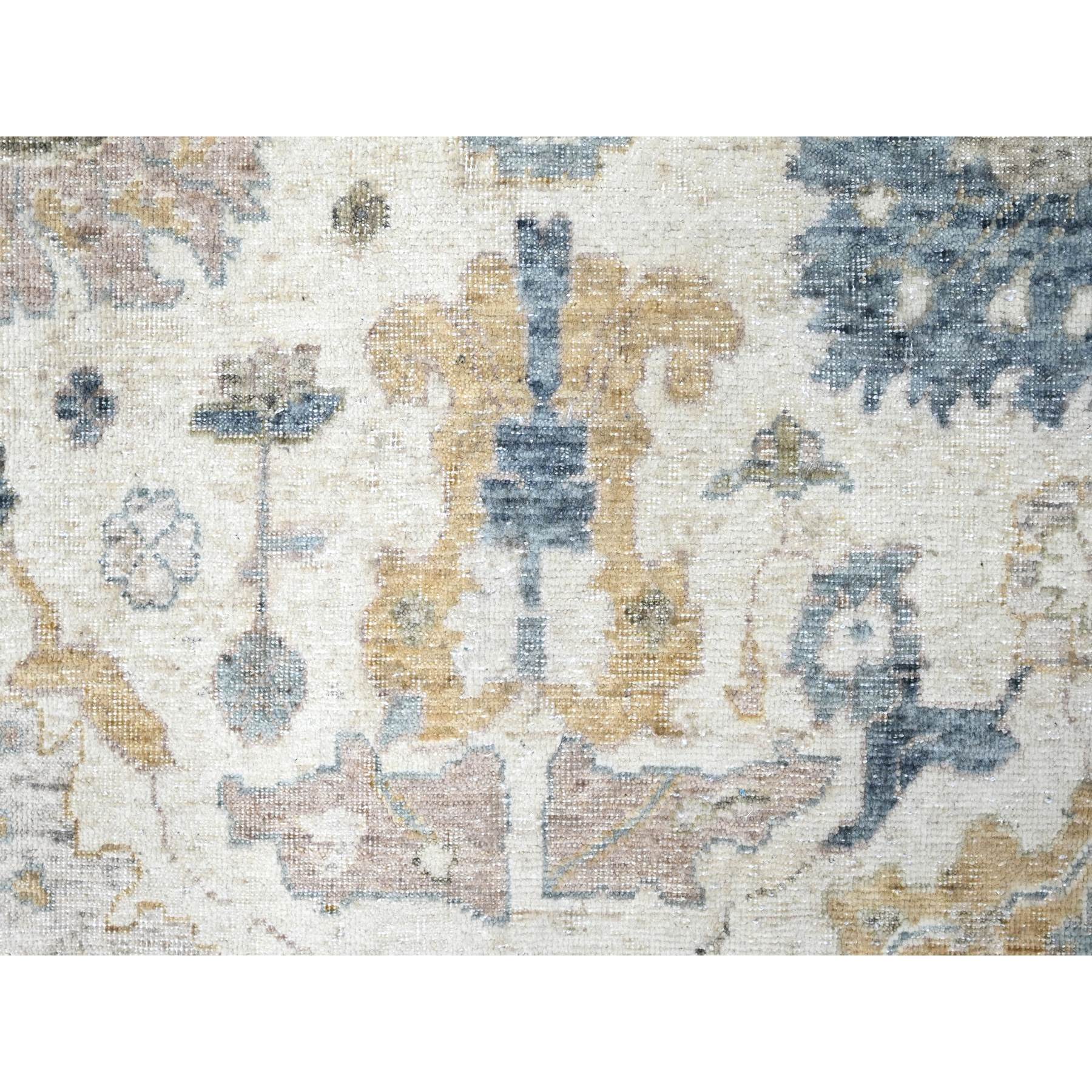9'x12'1" Lace White, Antiqued Persian with Ziegler Mahal Design, Distressed, Oxidized, Zero Pile, Shaved Low, Pure Wool, Hand Knotted, Oriental Rug Sh10224