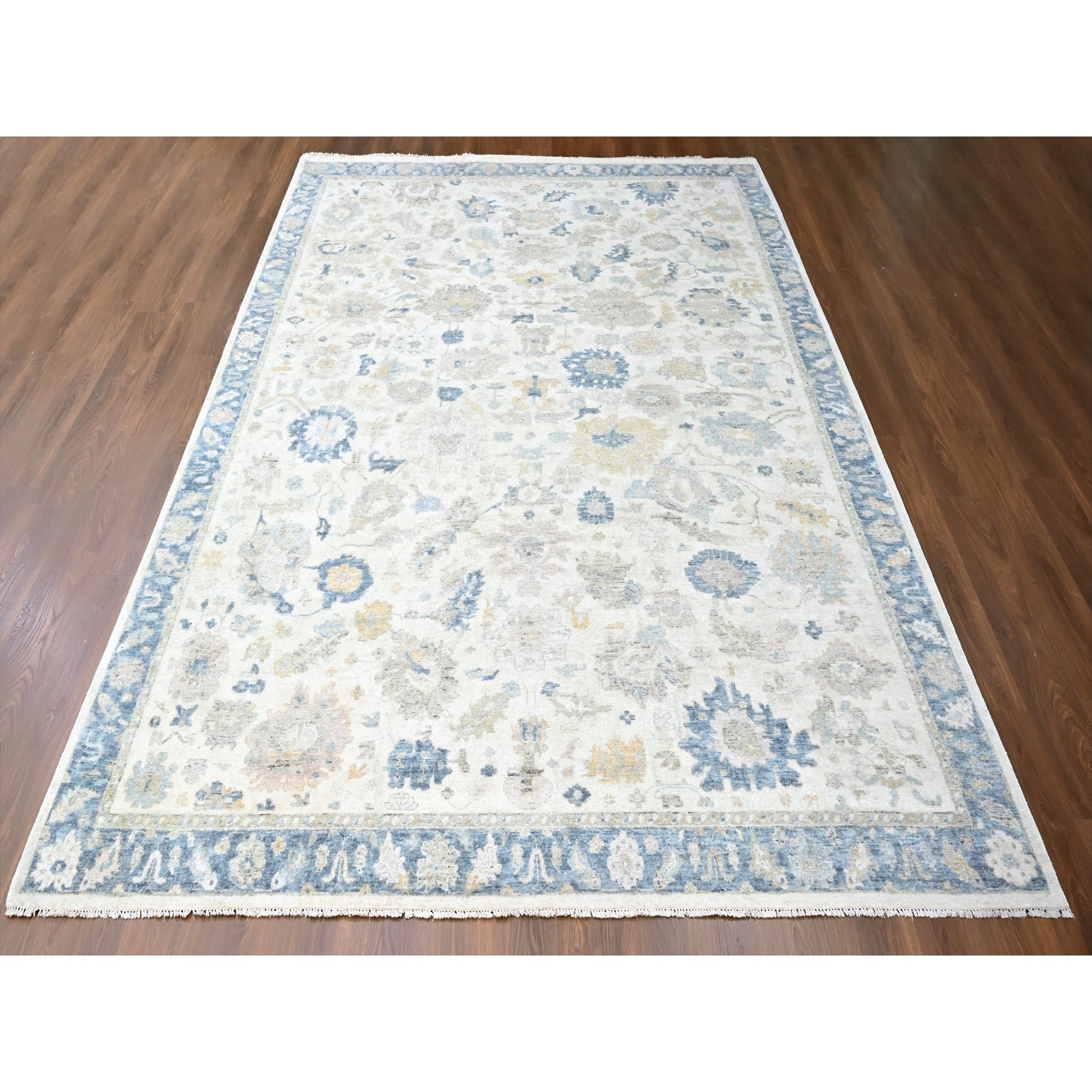 10'x13'9" Chiffon White, Hand Knotted, Distressed, Antiqued Persian with Ziegler Mahal Design, Oxidized, Zero Pile, Shaved Low, Pure Wool, Oriental Rug Sh10225