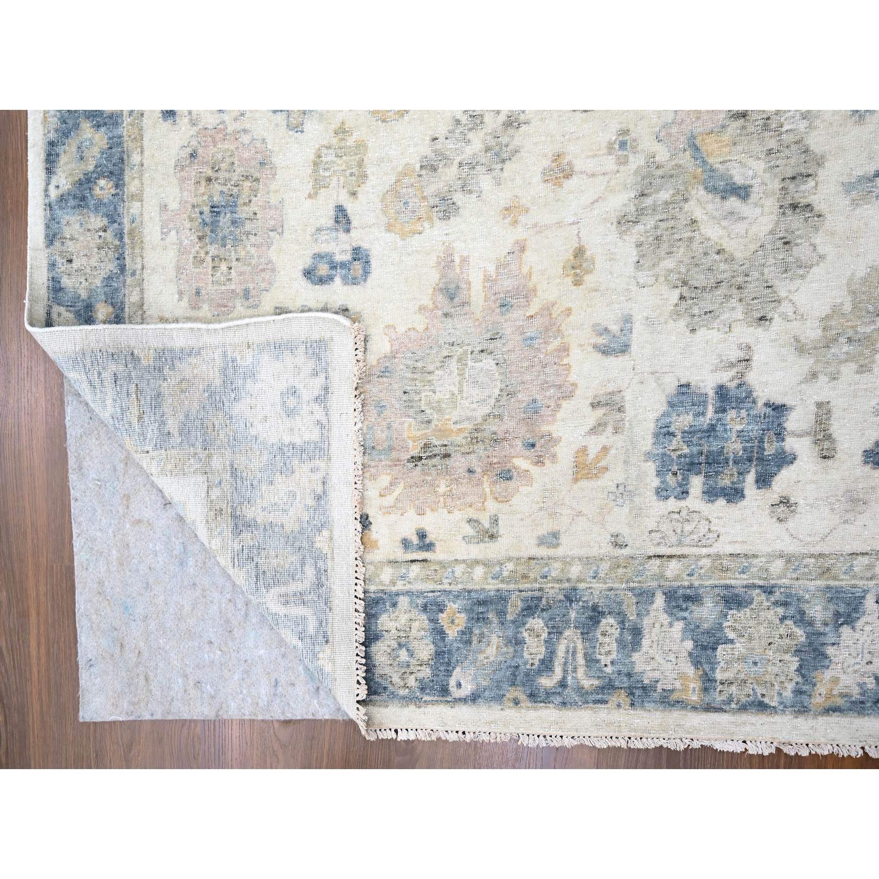 10'x13'9" Chiffon White, Hand Knotted, Distressed, Antiqued Persian with Ziegler Mahal Design, Oxidized, Zero Pile, Shaved Low, Pure Wool, Oriental Rug Sh10225