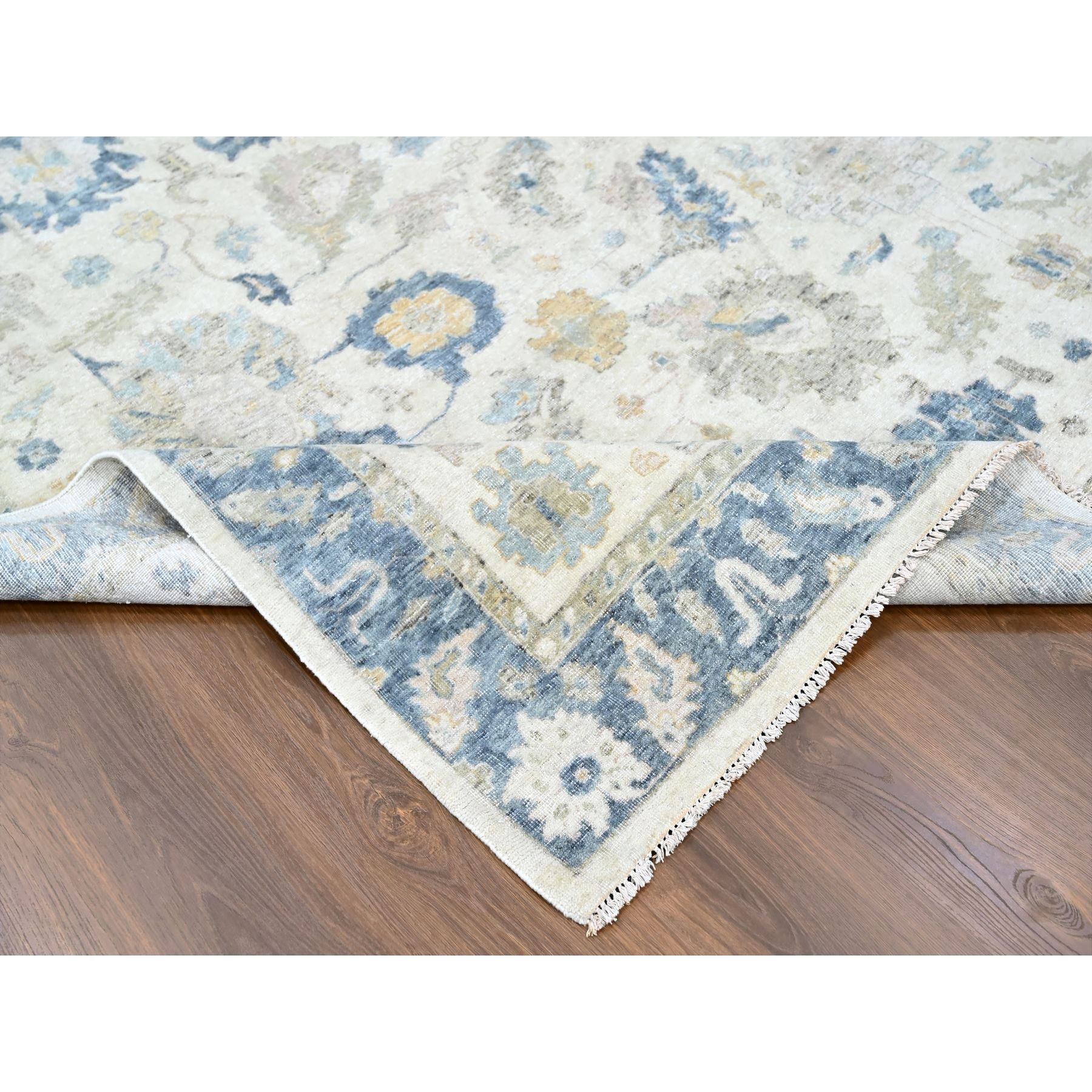 10'x13'9" Chiffon White, Hand Knotted, Distressed, Antiqued Persian with Ziegler Mahal Design, Oxidized, Zero Pile, Shaved Low, Pure Wool, Oriental Rug Sh10225