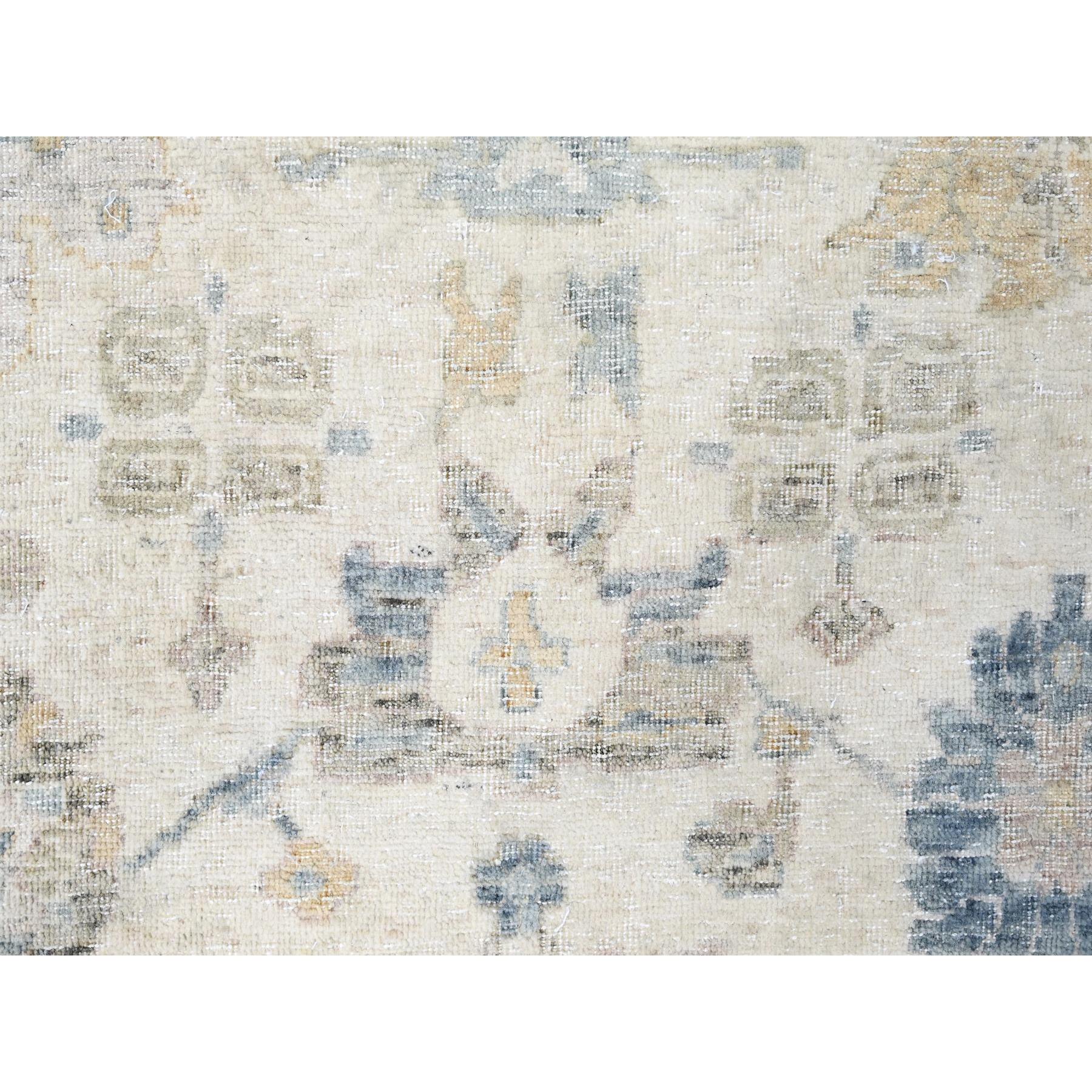 10'x13'9" Chiffon White, Hand Knotted, Distressed, Antiqued Persian with Ziegler Mahal Design, Oxidized, Zero Pile, Shaved Low, Pure Wool, Oriental Rug Sh10225