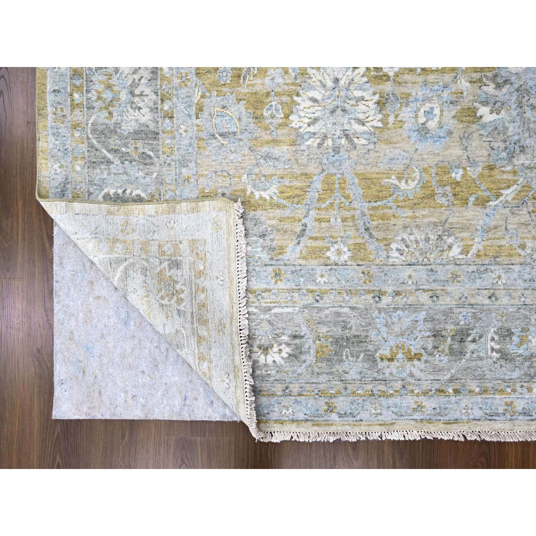 9'x11'10" Biscotti Brown, Distressed with Abrash, Antiqued Persian with Ziegler Mahal Design, Oxidized, Zero Pile, Shaved Low, 100% Wool, Hand Knotted, Oriental Rug Sh10226