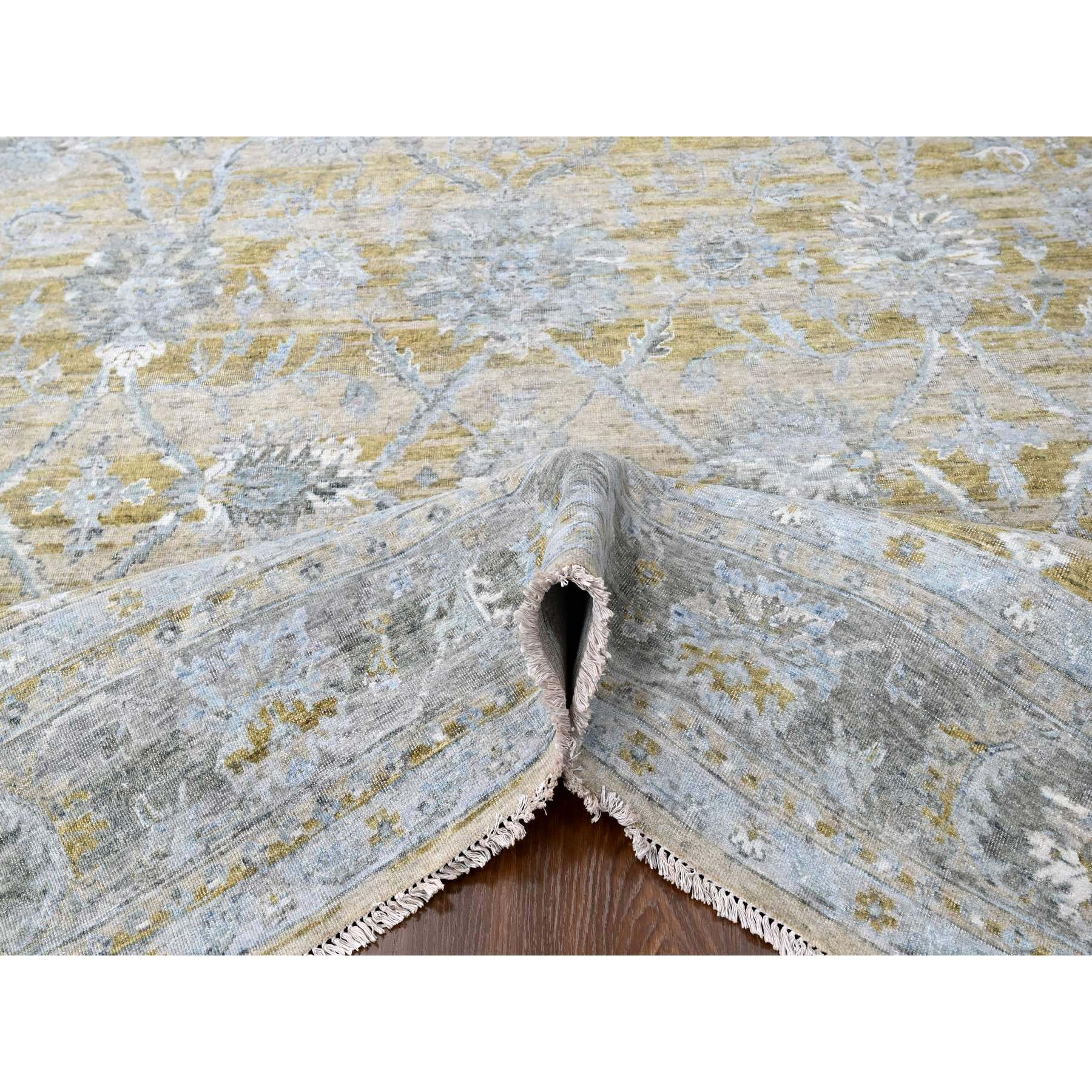 9'x11'10" Biscotti Brown, Distressed with Abrash, Antiqued Persian with Ziegler Mahal Design, Oxidized, Zero Pile, Shaved Low, 100% Wool, Hand Knotted, Oriental Rug Sh10226