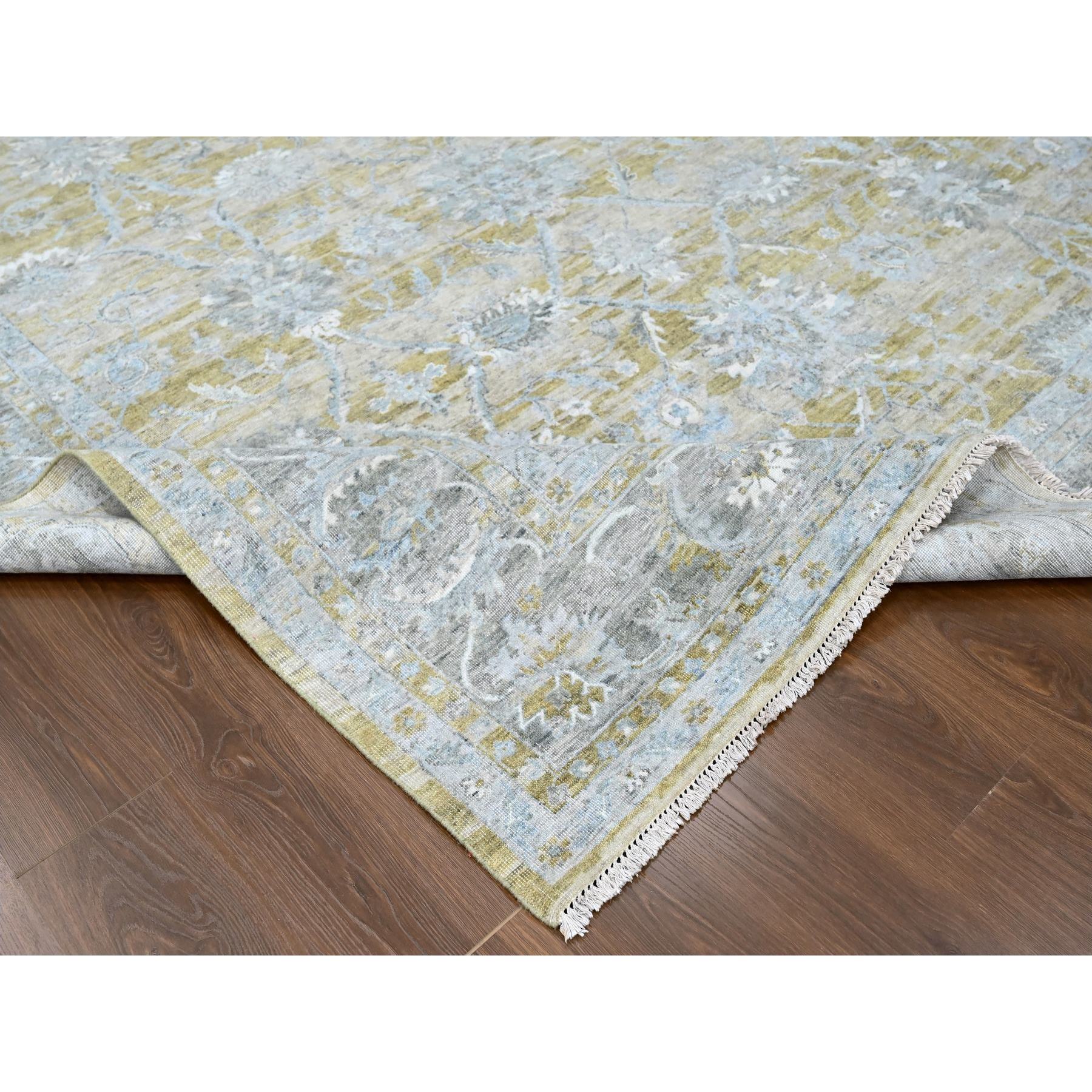 9'x11'10" Biscotti Brown, Distressed with Abrash, Antiqued Persian with Ziegler Mahal Design, Oxidized, Zero Pile, Shaved Low, 100% Wool, Hand Knotted, Oriental Rug Sh10226