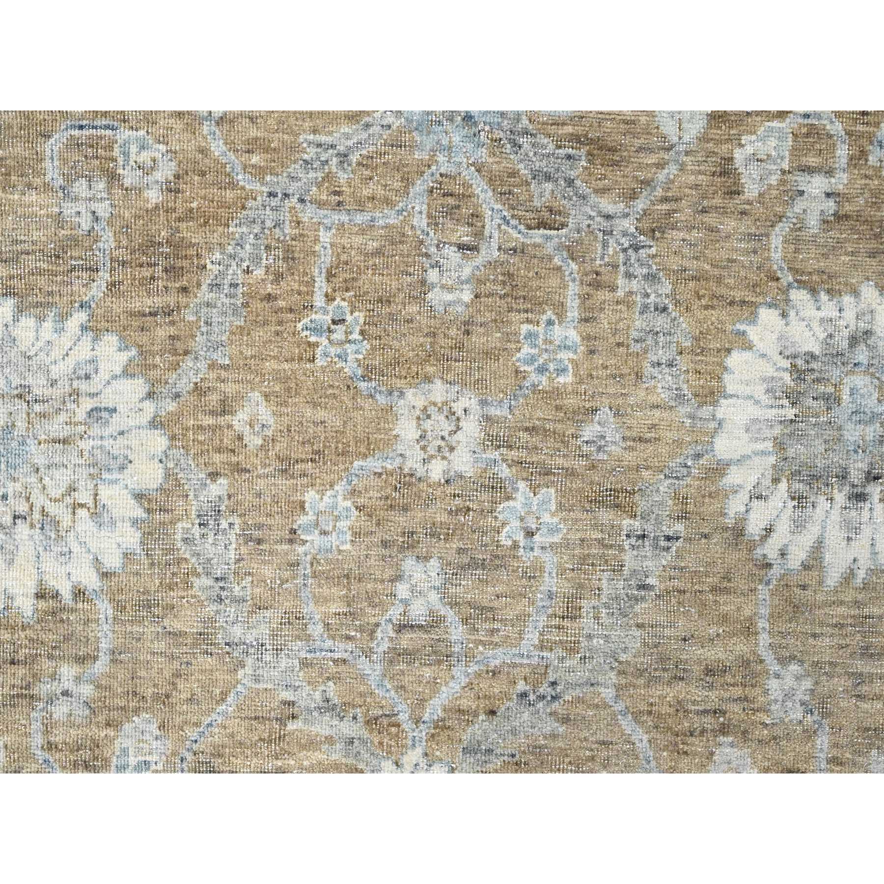 10'1"x14' Almond Brown, Antiqued Persian with Ziegler Mahal Design, Oxidized, Distressed, Zero Pile, Shaved Low, Pure Wool, Hand Knotted, Oriental Rug Sh10227