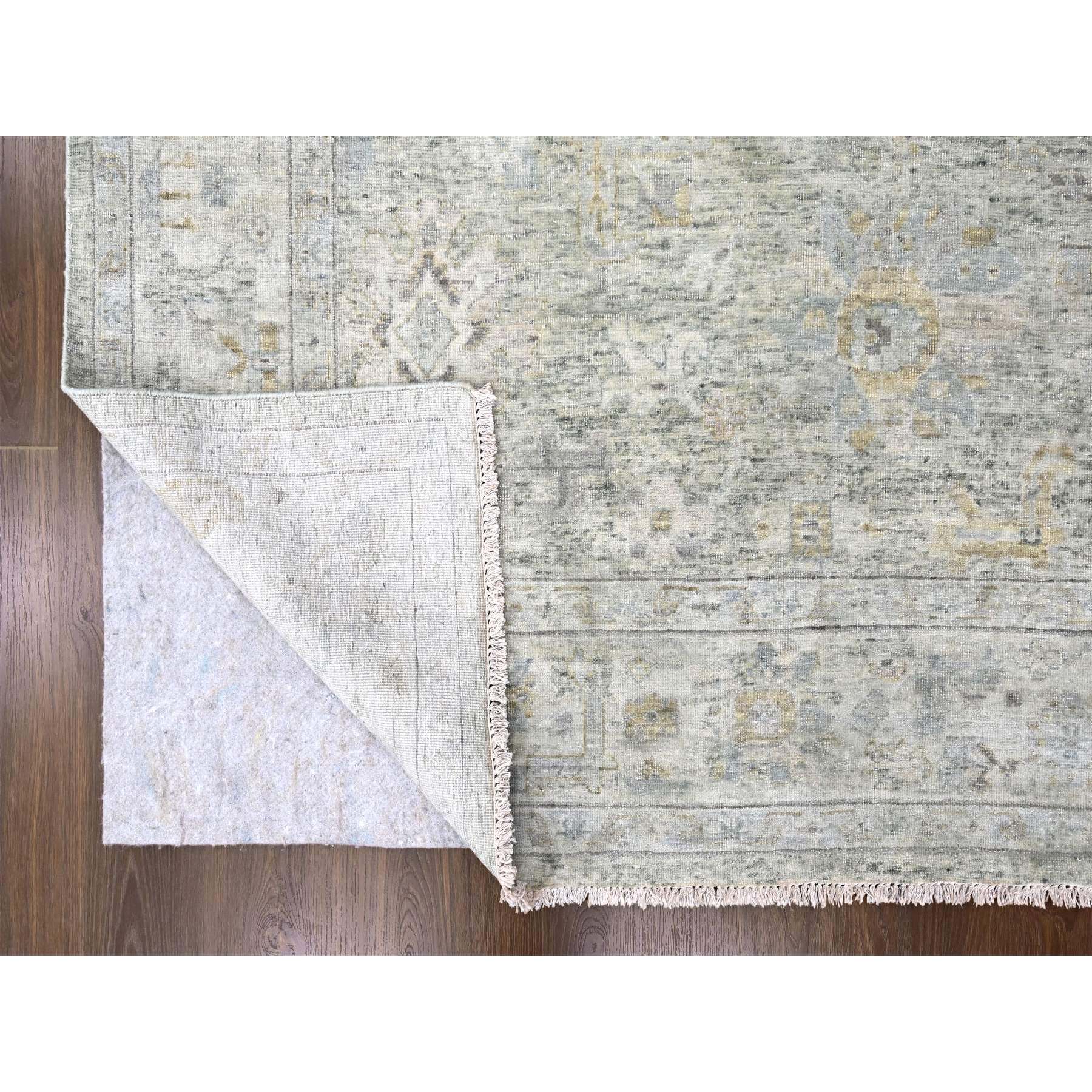 9'x11'10" Greenish Gray, Distressed, Antiqued Persian with Ziegler Mahal Design, Oxidized, Zero Pile, Shaved Low, 100% Wool, Hand Knotted, Oriental Rug Sh10228