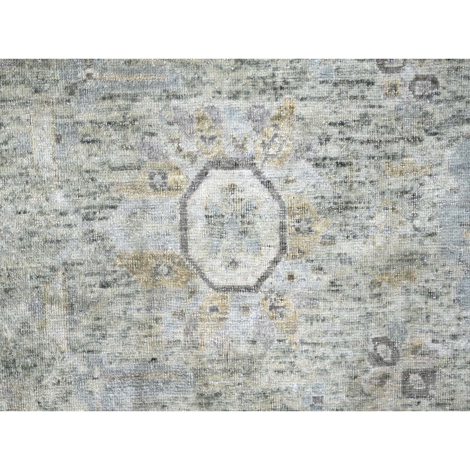9'x11'10" Greenish Gray, Distressed, Antiqued Persian with Ziegler Mahal Design, Oxidized, Zero Pile, Shaved Low, 100% Wool, Hand Knotted, Oriental Rug Sh10228