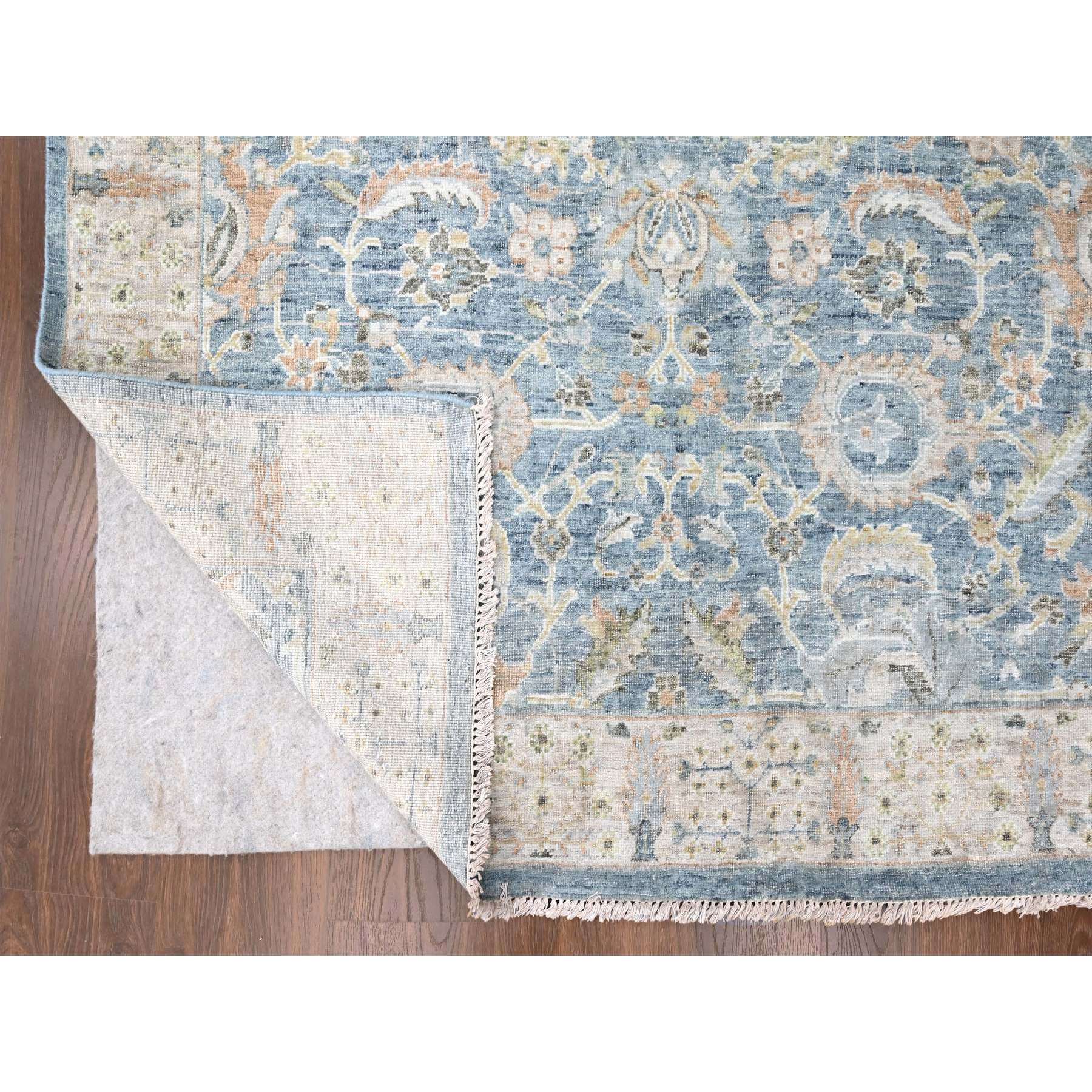 9'x12' Carolina Blue, Pure Wool, Antiqued Persian with Ziegler Mahal Design, Oxidized, Distressed, Zero Pile, Shaved Low, Hand Knotted, Oriental Rug Sh10229