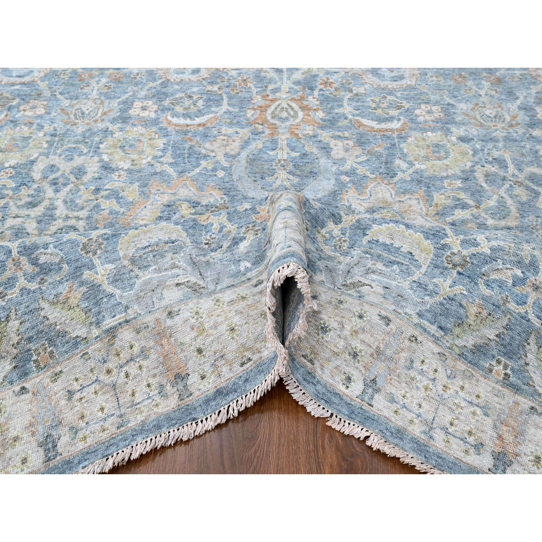 9'x12' Carolina Blue, Pure Wool, Antiqued Persian with Ziegler Mahal Design, Oxidized, Distressed, Zero Pile, Shaved Low, Hand Knotted, Oriental Rug Sh10229