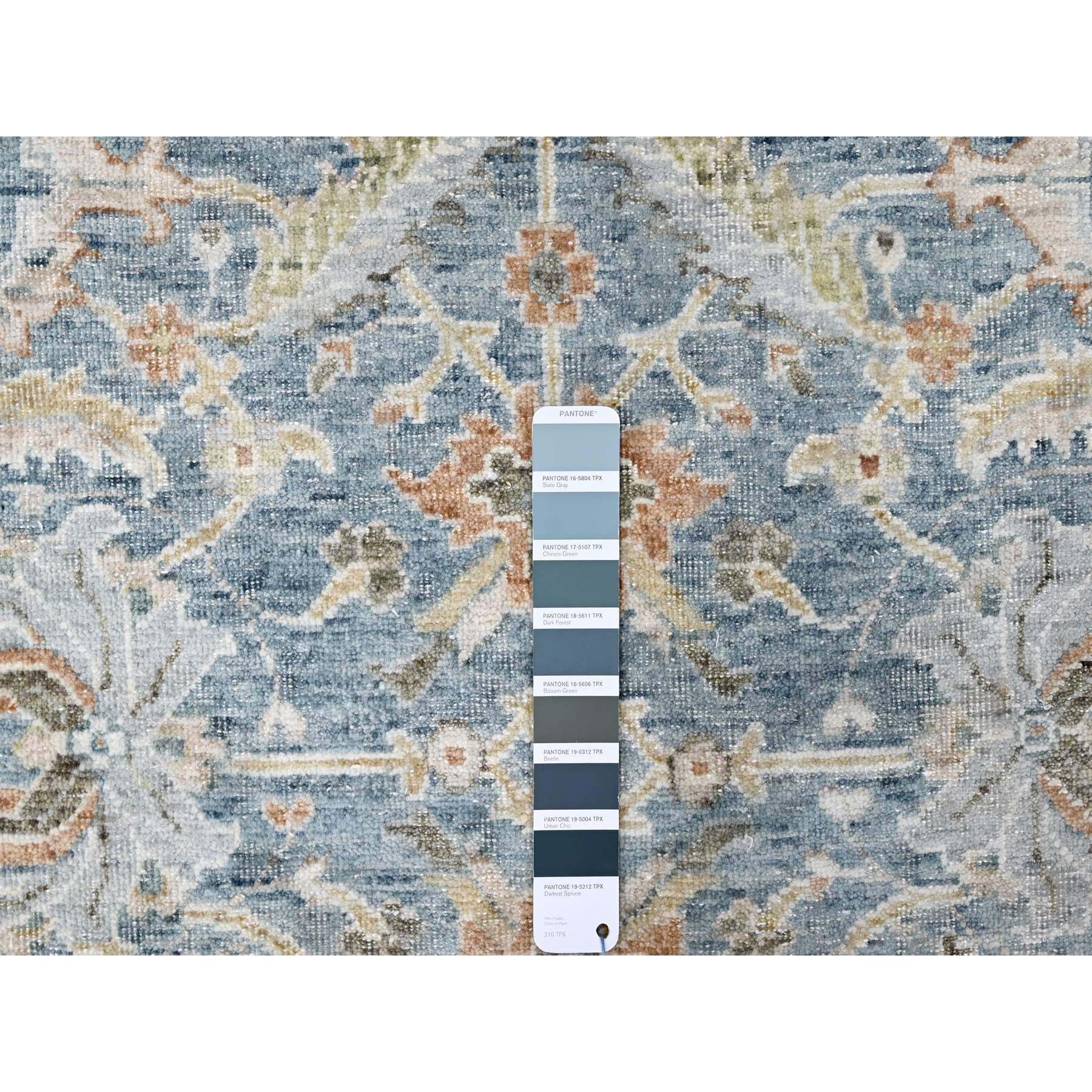 9'x12' Carolina Blue, Pure Wool, Antiqued Persian with Ziegler Mahal Design, Oxidized, Distressed, Zero Pile, Shaved Low, Hand Knotted, Oriental Rug Sh10229