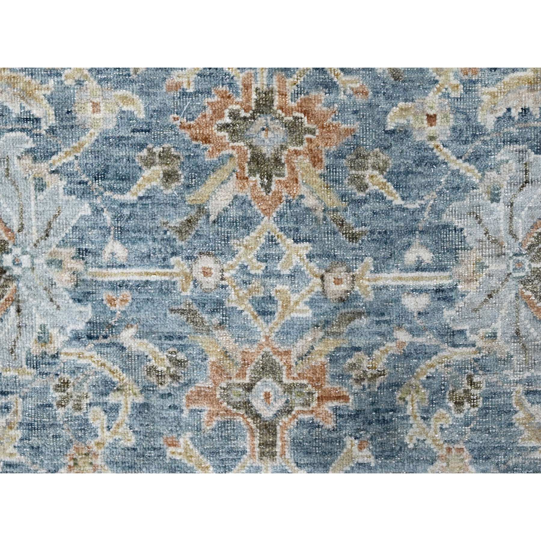 9'x12' Carolina Blue, Pure Wool, Antiqued Persian with Ziegler Mahal Design, Oxidized, Distressed, Zero Pile, Shaved Low, Hand Knotted, Oriental Rug Sh10229