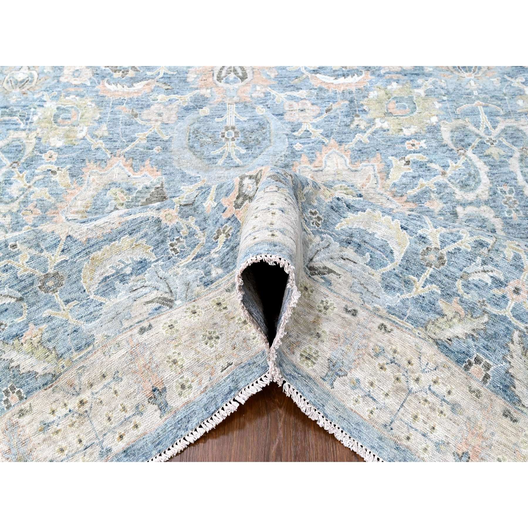 9'10"x14' Ruddy Blue, Hand Knotted, Distressed, Antiqued Persian with Ziegler Mahal Design, Oxidized, Zero Pile, Shaved Low, Pure Wool, Oriental Rug Sh10230