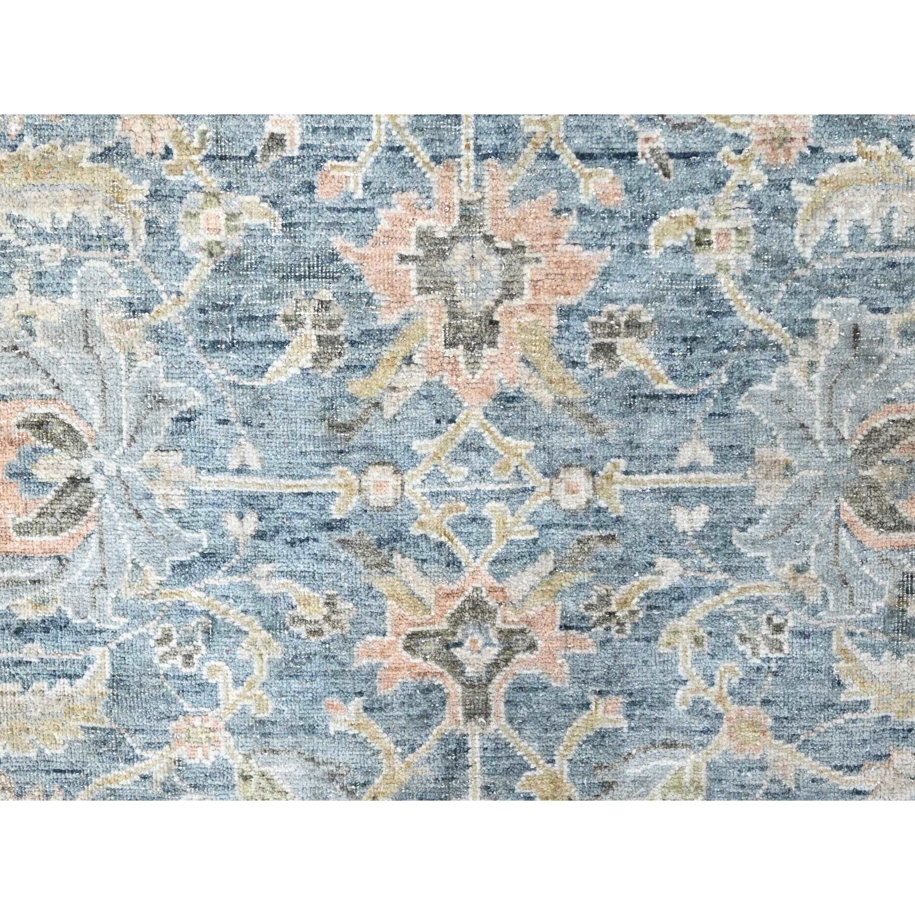 9'10"x14' Ruddy Blue, Hand Knotted, Distressed, Antiqued Persian with Ziegler Mahal Design, Oxidized, Zero Pile, Shaved Low, Pure Wool, Oriental Rug Sh10230