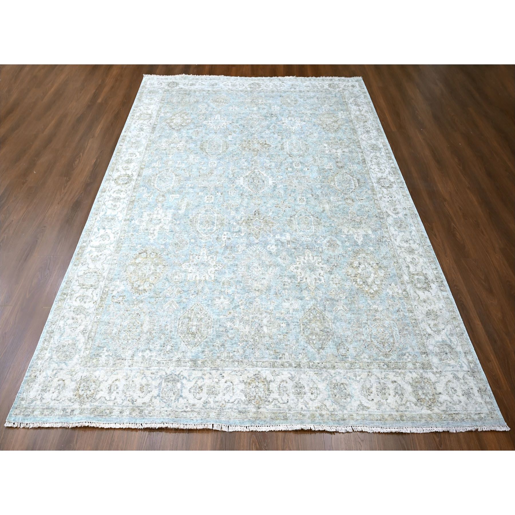 9'x12'1" Spanish Gray, Antiqued Persian with Ziegler Mahal Design, Oxidized, Zero Pile, Distressed, Shaved Low, 100% Wool, Hand Knotted, Oriental Rug Sh10231