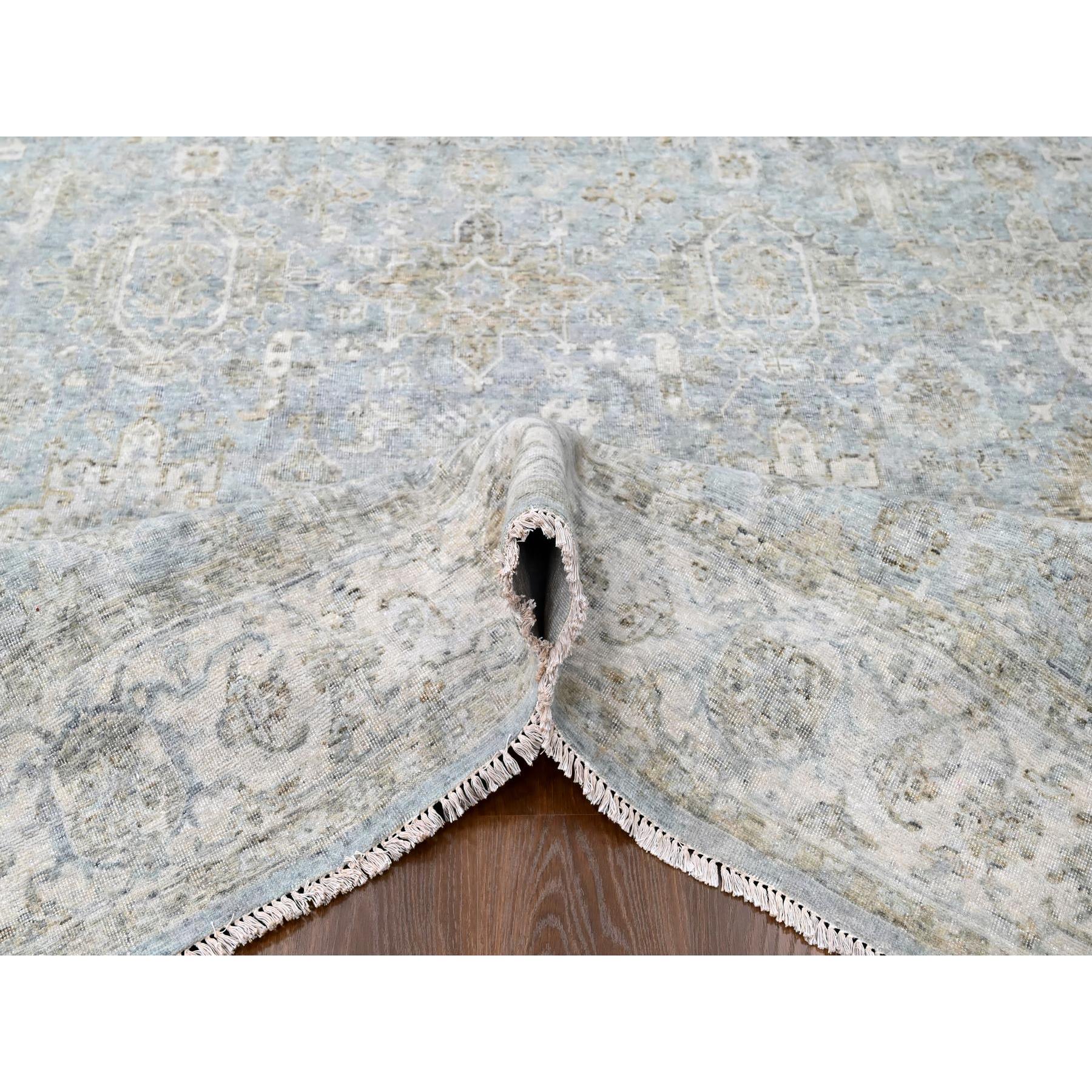 9'x12'1" Spanish Gray, Antiqued Persian with Ziegler Mahal Design, Oxidized, Zero Pile, Distressed, Shaved Low, 100% Wool, Hand Knotted, Oriental Rug Sh10231
