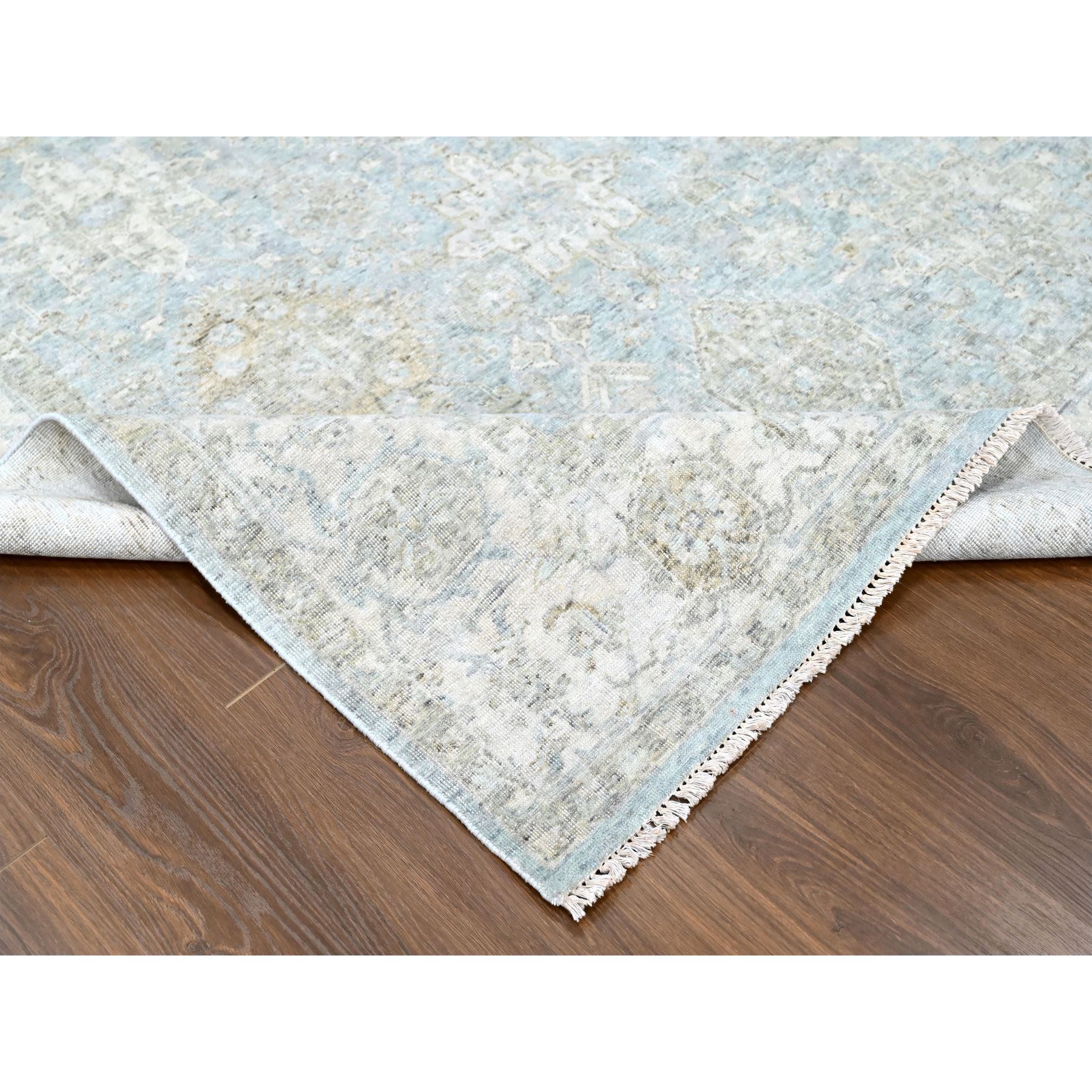 9'x12'1" Spanish Gray, Antiqued Persian with Ziegler Mahal Design, Oxidized, Zero Pile, Distressed, Shaved Low, 100% Wool, Hand Knotted, Oriental Rug Sh10231