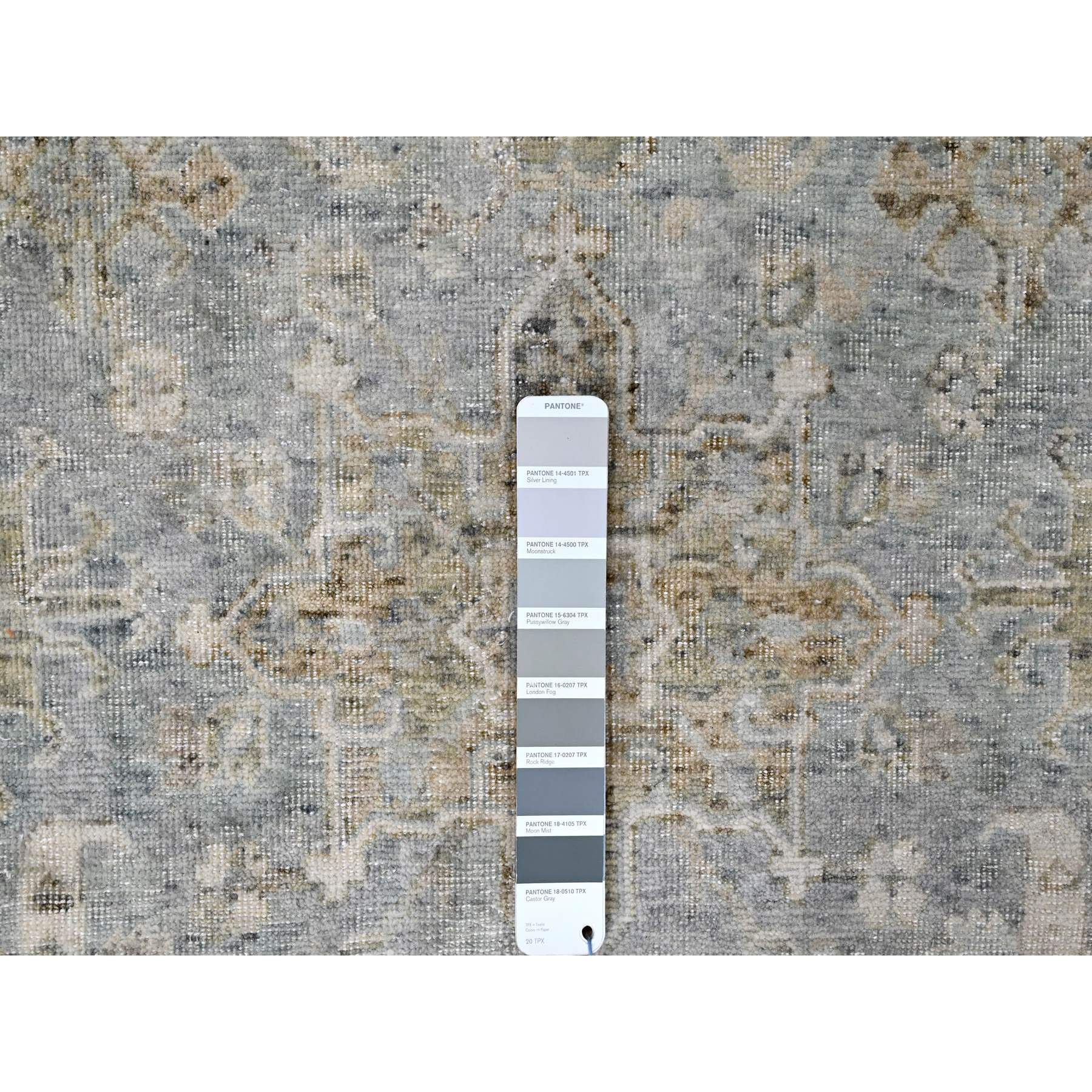 9'x12'1" Spanish Gray, Antiqued Persian with Ziegler Mahal Design, Oxidized, Zero Pile, Distressed, Shaved Low, 100% Wool, Hand Knotted, Oriental Rug Sh10231