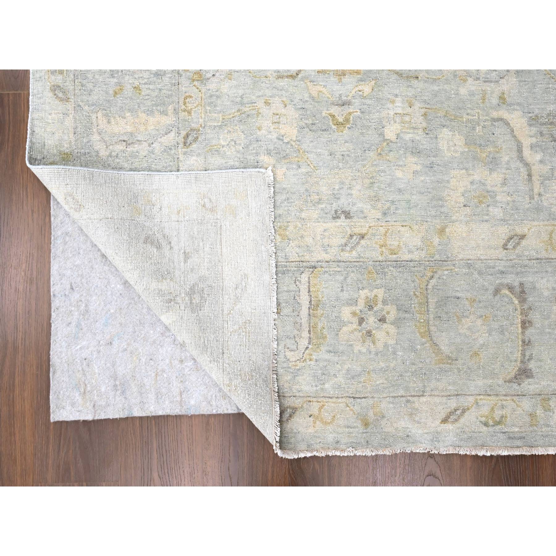 9'x12'2" Misty Gray, Distressed, Antiqued Persian with Ziegler Mahal Design, Oxidized, Zero Pile, Shaved Low, Pure Wool, Hand Knotted, Oriental Rug Sh10232