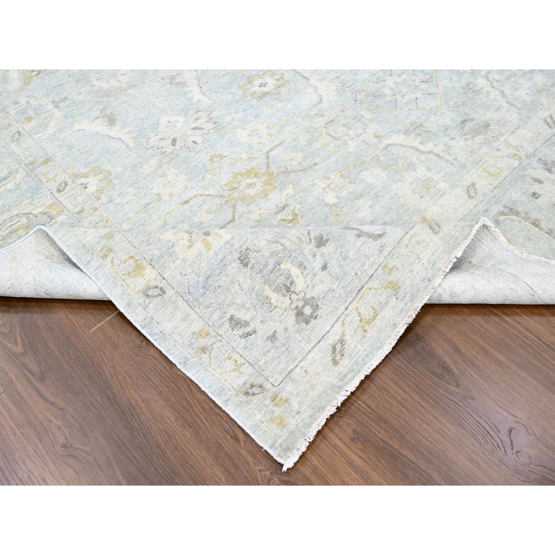 9'x12'2" Misty Gray, Distressed, Antiqued Persian with Ziegler Mahal Design, Oxidized, Zero Pile, Shaved Low, Pure Wool, Hand Knotted, Oriental Rug Sh10232