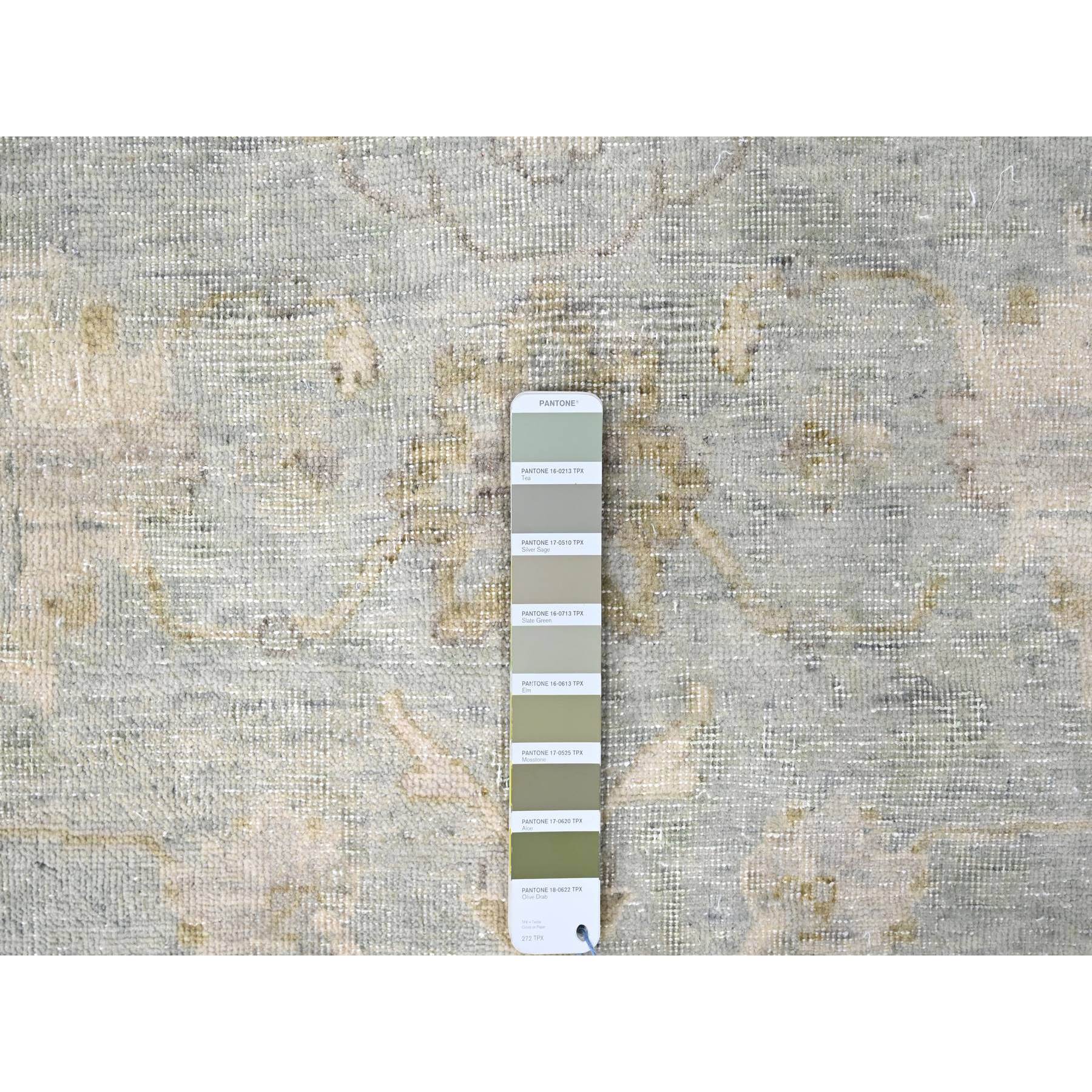 9'x12'2" Misty Gray, Distressed, Antiqued Persian with Ziegler Mahal Design, Oxidized, Zero Pile, Shaved Low, Pure Wool, Hand Knotted, Oriental Rug Sh10232