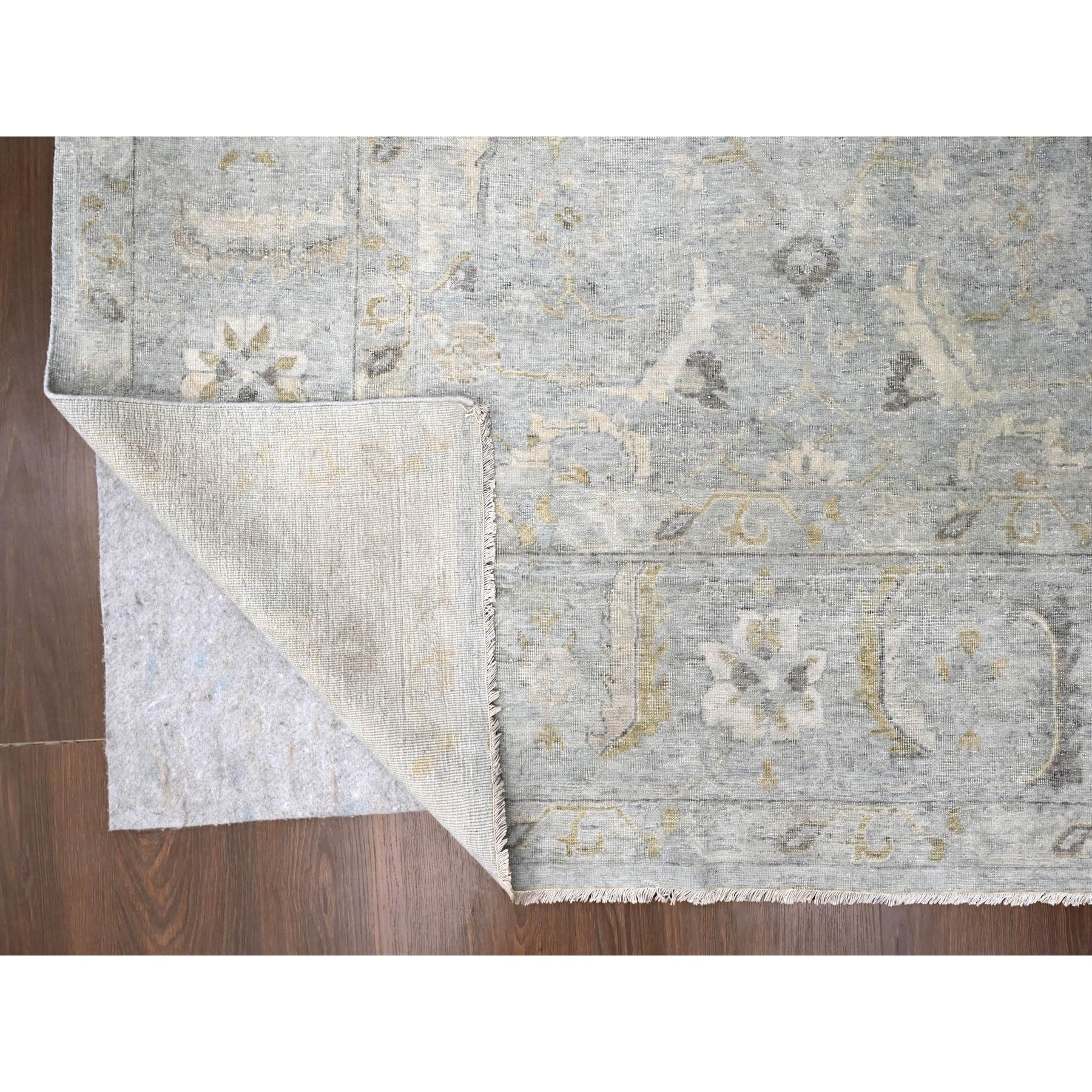 10'x13'10" Medium Gray, Distressed, Antiqued Persian with Ziegler Mahal Design, Oxidized, Zero Pile, Shaved Low, 100% Wool, Hand Knotted, Oriental Rug Sh10233