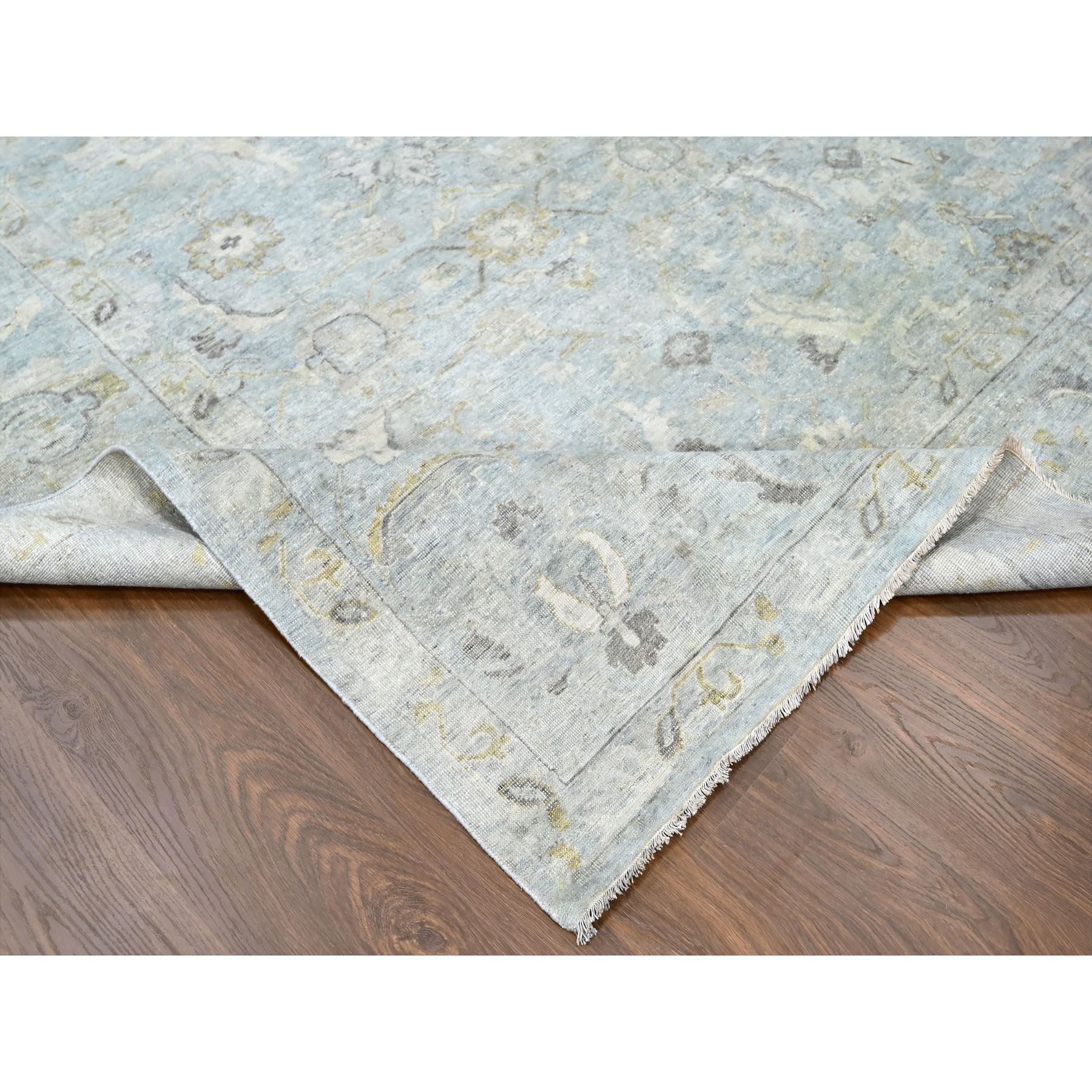 10'x13'10" Medium Gray, Distressed, Antiqued Persian with Ziegler Mahal Design, Oxidized, Zero Pile, Shaved Low, 100% Wool, Hand Knotted, Oriental Rug Sh10233